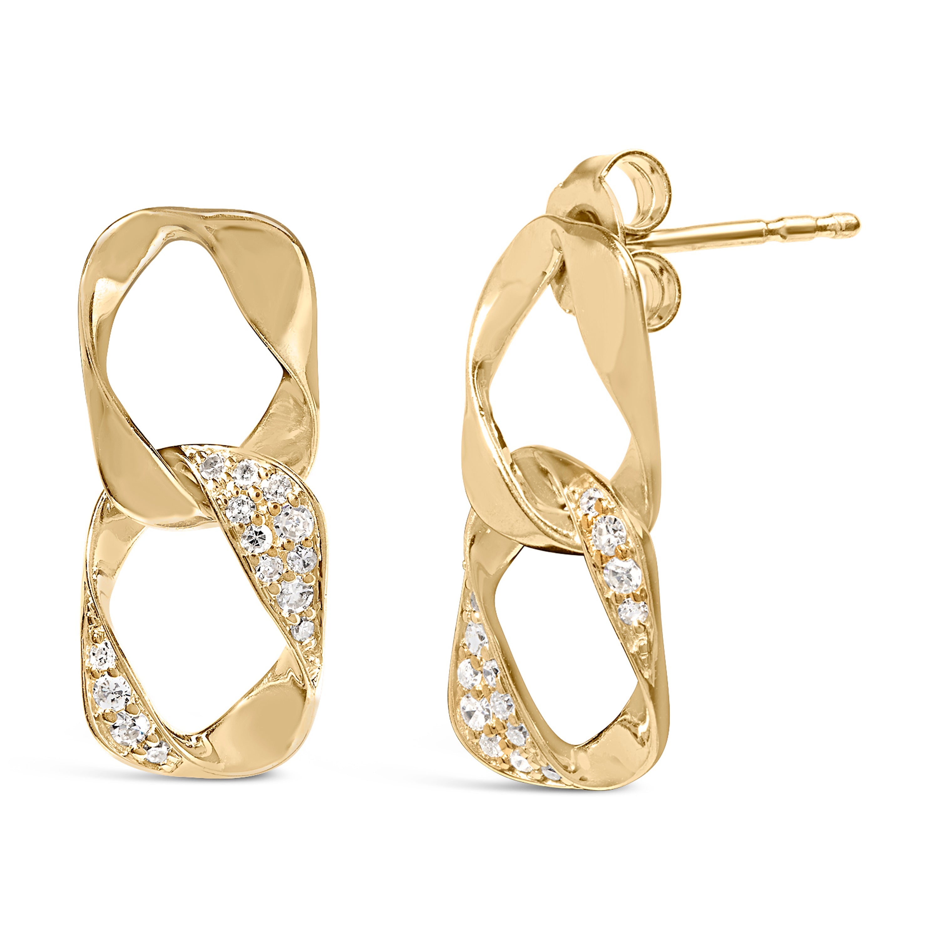 14K Yellow Gold Plated .925 Sterling Silver Open Link 1/5 Cttw Diamond Drop Earrings H-I Color, I1-I2 Clarity on sale at MyriadMart