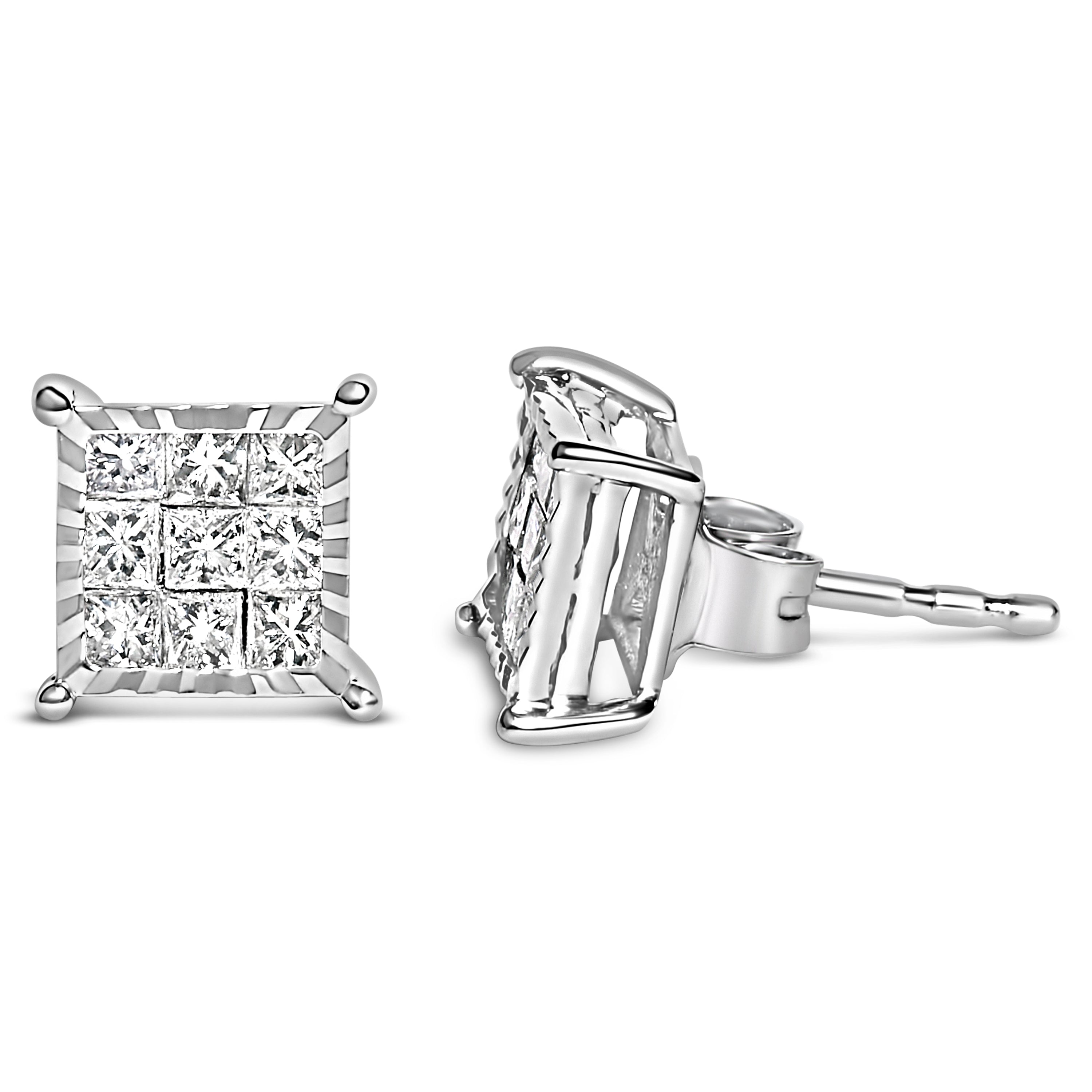 Sterling Silver 1/2 Cttw Princess Diamond Composite Square Stud Earrings on sale at MyriadMart