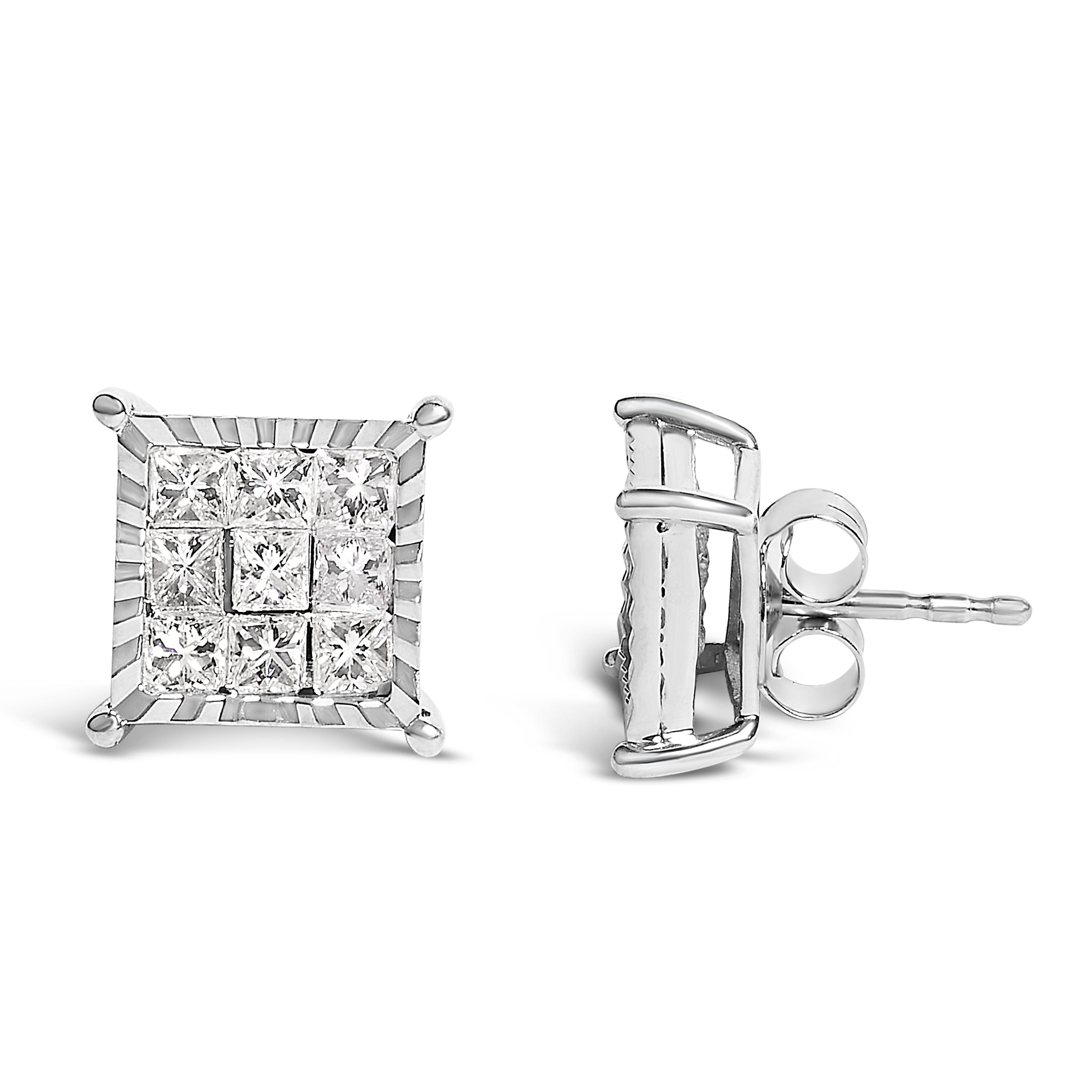 Sterling Silver 1.0 Cttw Princess Diamond Composite Square Stud Earrings on sale at MyriadMart