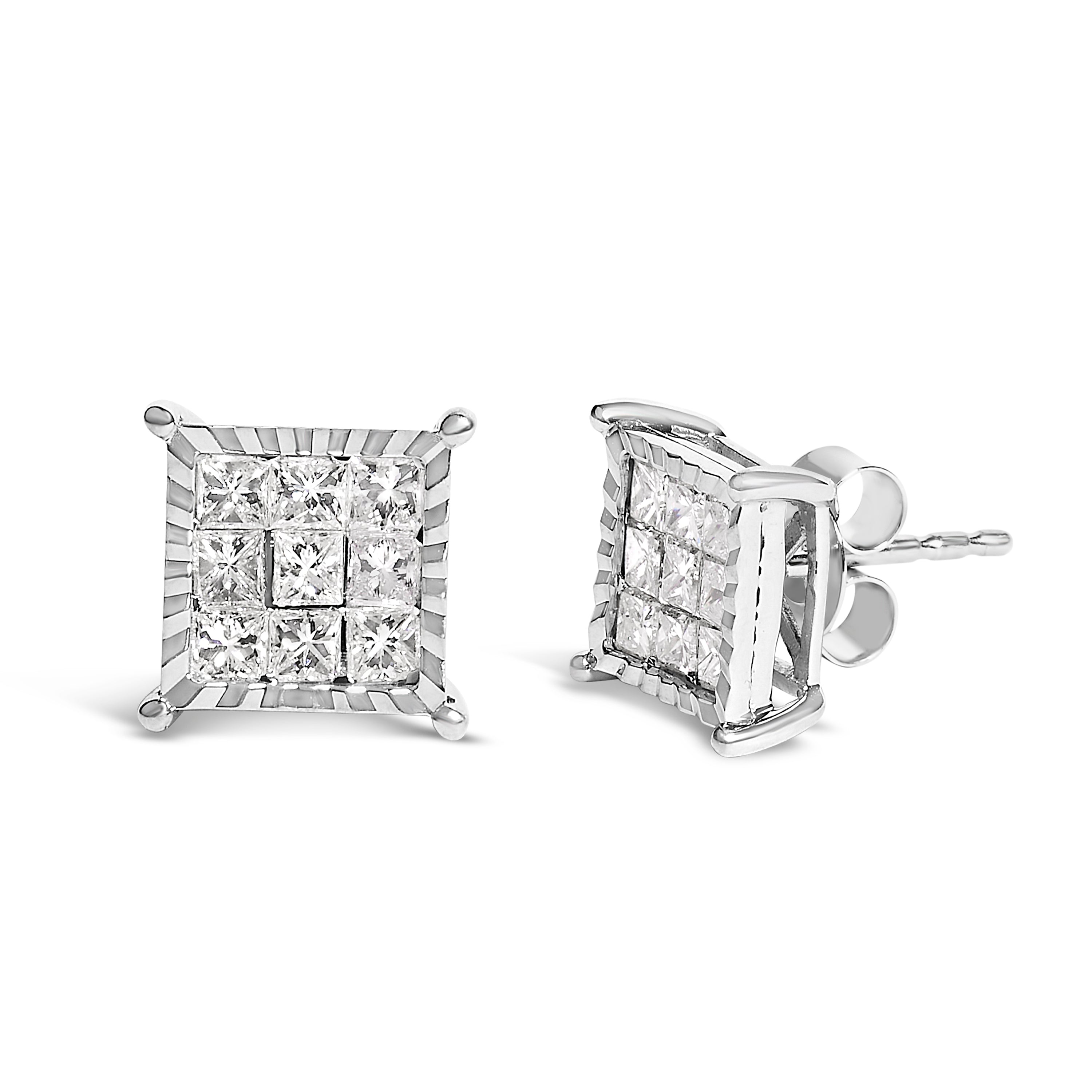 Sterling Silver 1.0 Cttw Princess Diamond Composite Square Stud Earrings on sale at MyriadMart