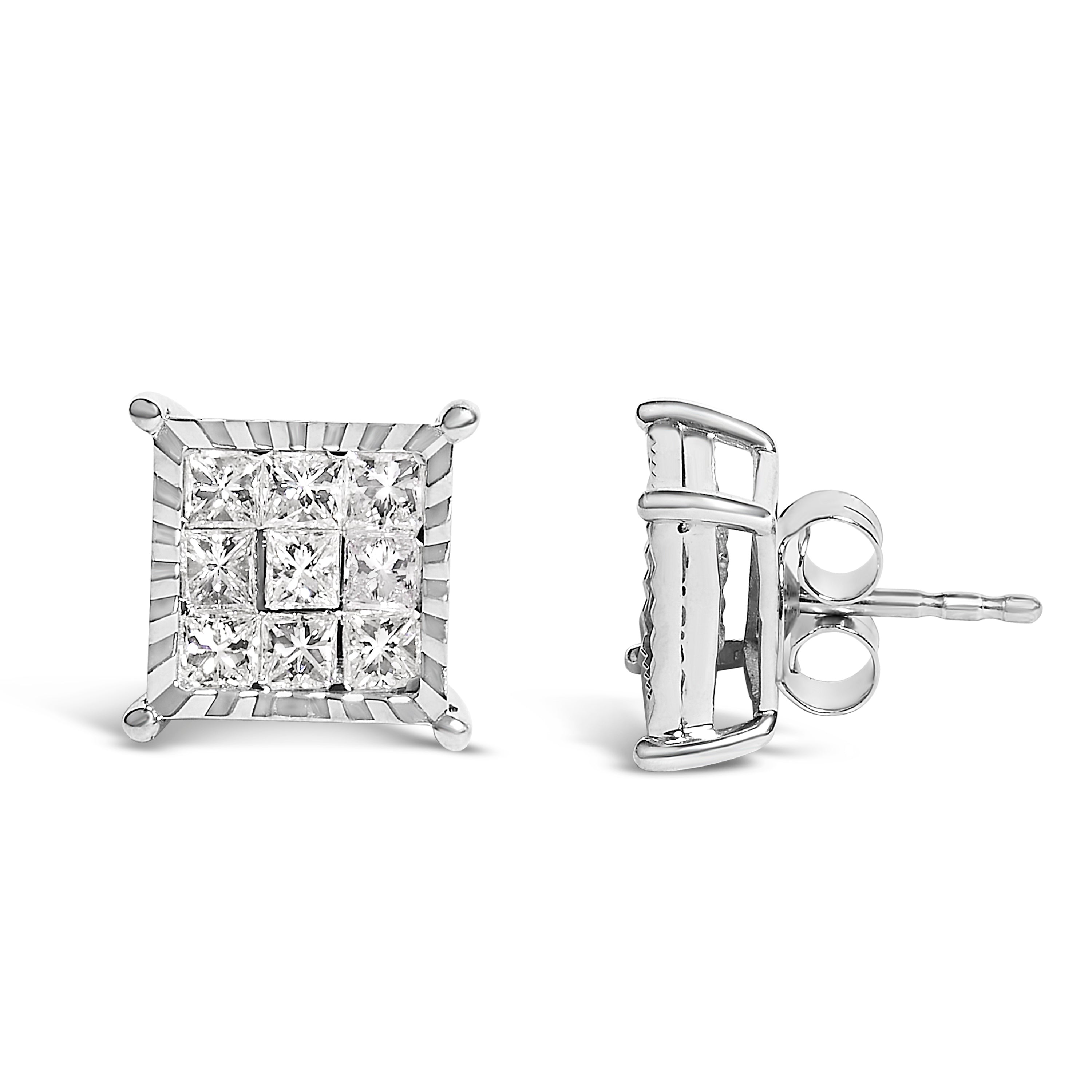 Sterling Silver 1.0 Cttw Princess Diamond Composite Square Stud Earrings on sale at MyriadMart