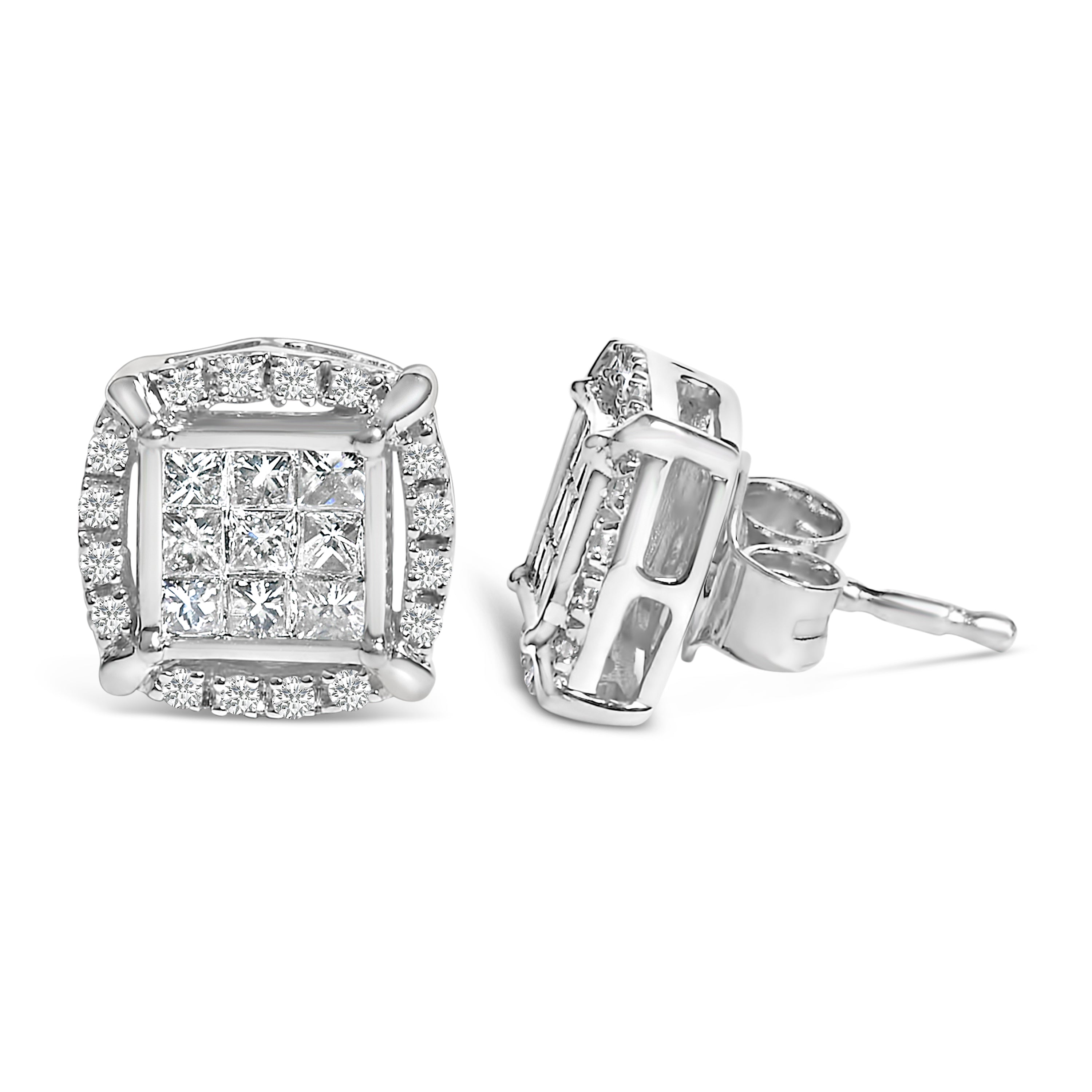 Sterling Silver 1/2 Cttw Princess Cut Diamond Composite and Halo Stud Earrings on sale at MyriadMart