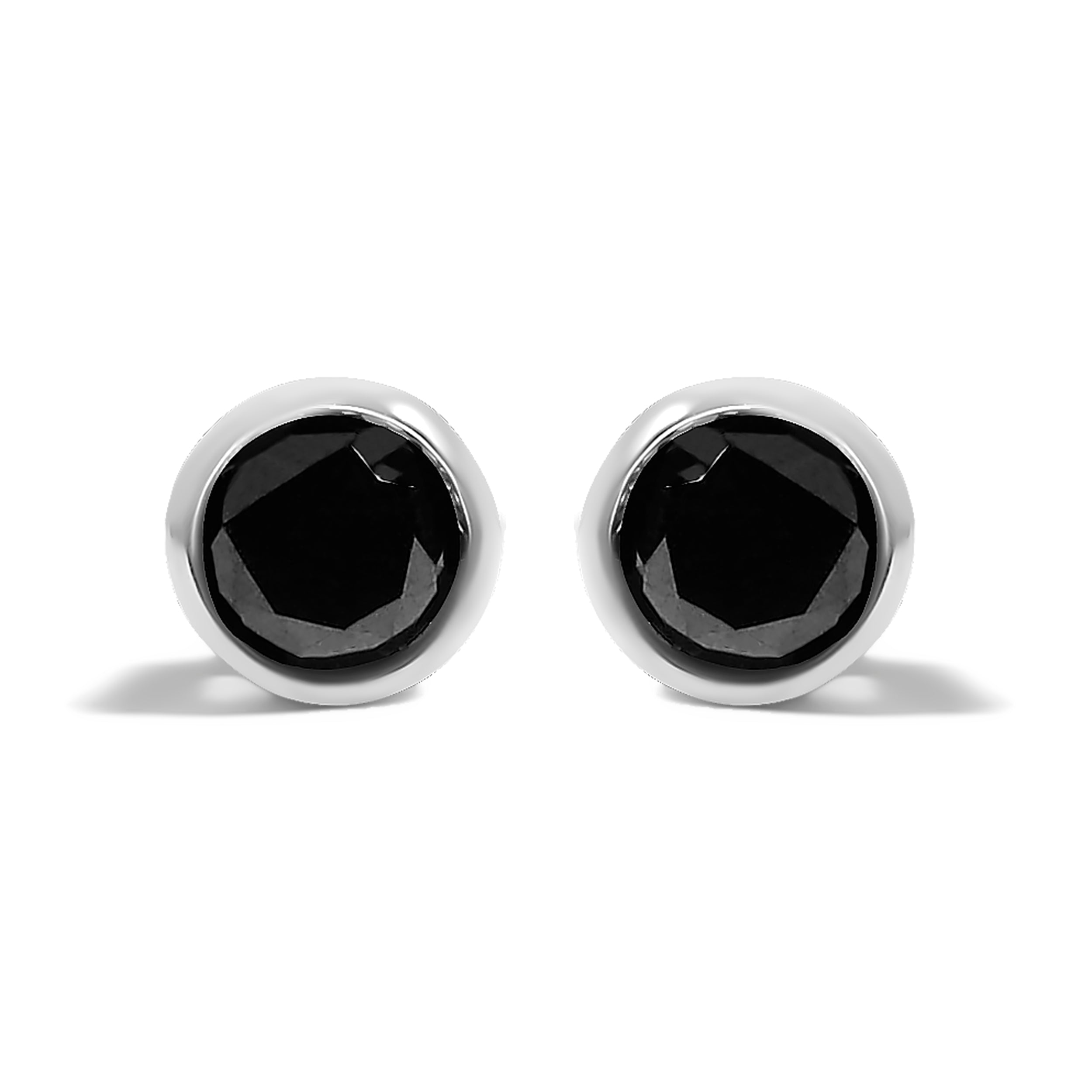 .925 Sterling Silver 4.00 Cttw Round Brilliant-Cut Black Diamond Bezel-Set Stud Earrings with Screw Backs Fancy Color-Enhanced, I2-I3 Clarity on sale at MyriadMart
