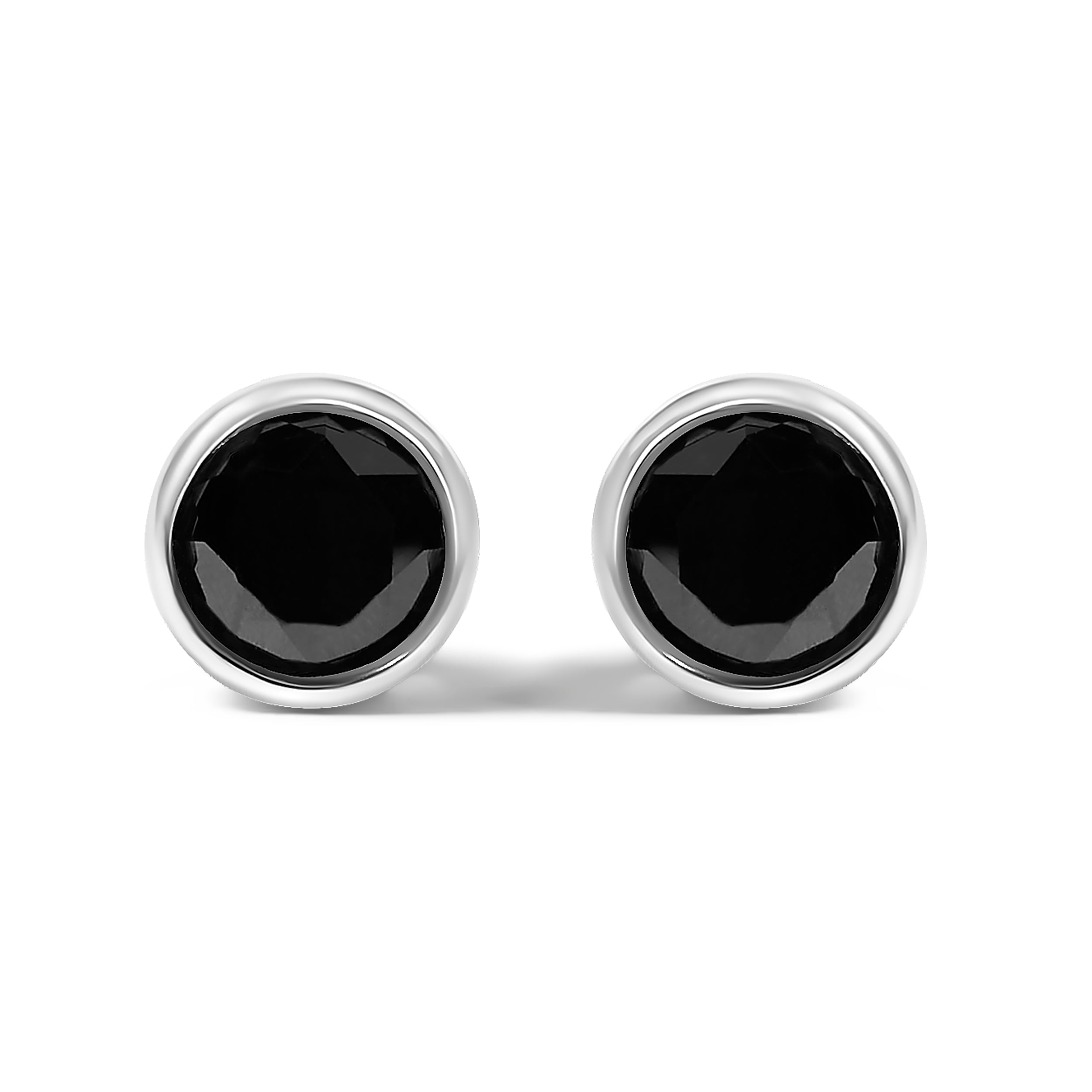 .925 Sterling Silver 4.00 Cttw Round Brilliant-Cut Black Diamond Bezel-Set Stud Earrings with Screw Backs Fancy Color-Enhanced, I2-I3 Clarity on sale at MyriadMart