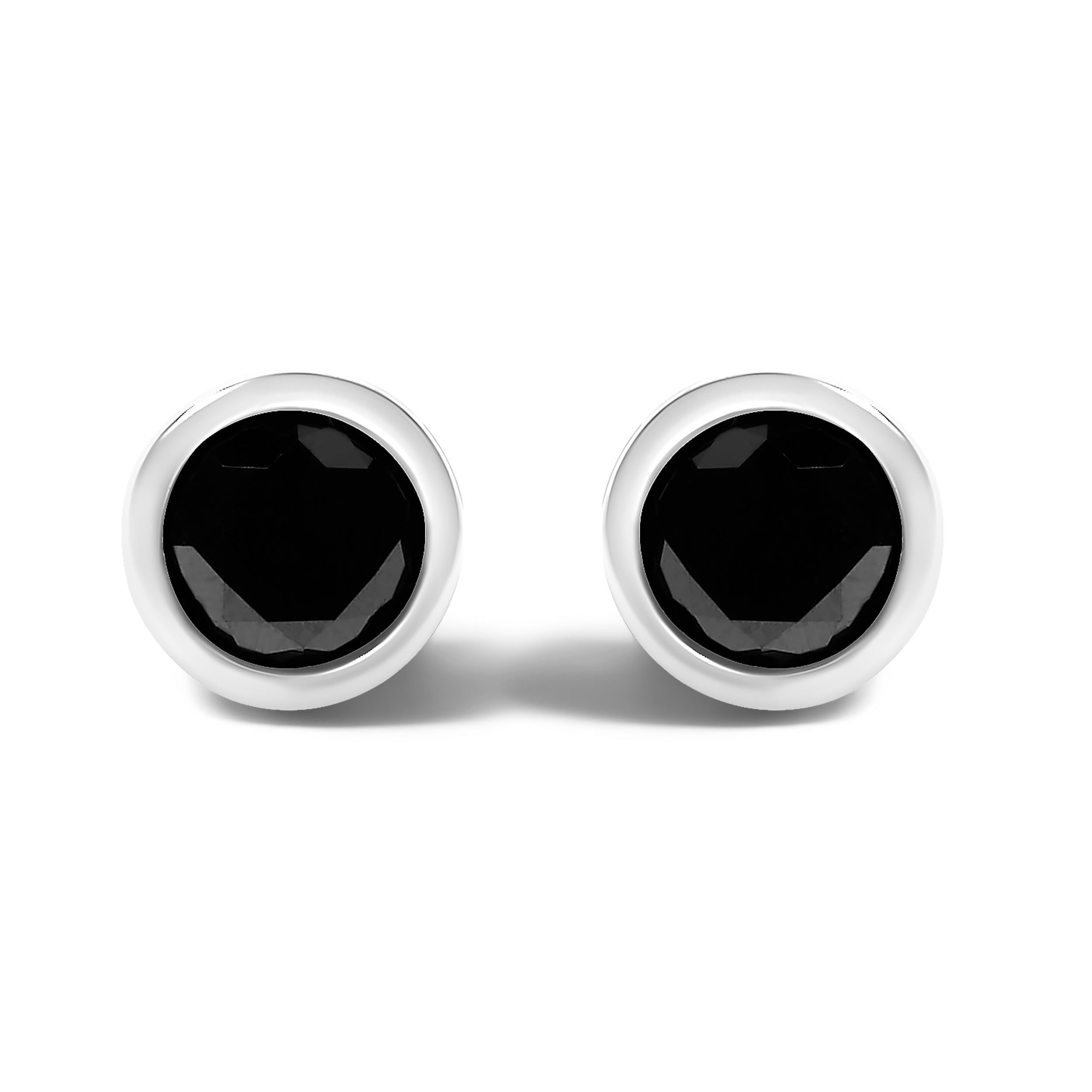 .925 Sterling Silver 4.00 Cttw Round Brilliant-Cut Black Diamond Bezel-Set Stud Earrings with Screw Backs Fancy Color-Enhanced, I2-I3 Clarity on sale at MyriadMart