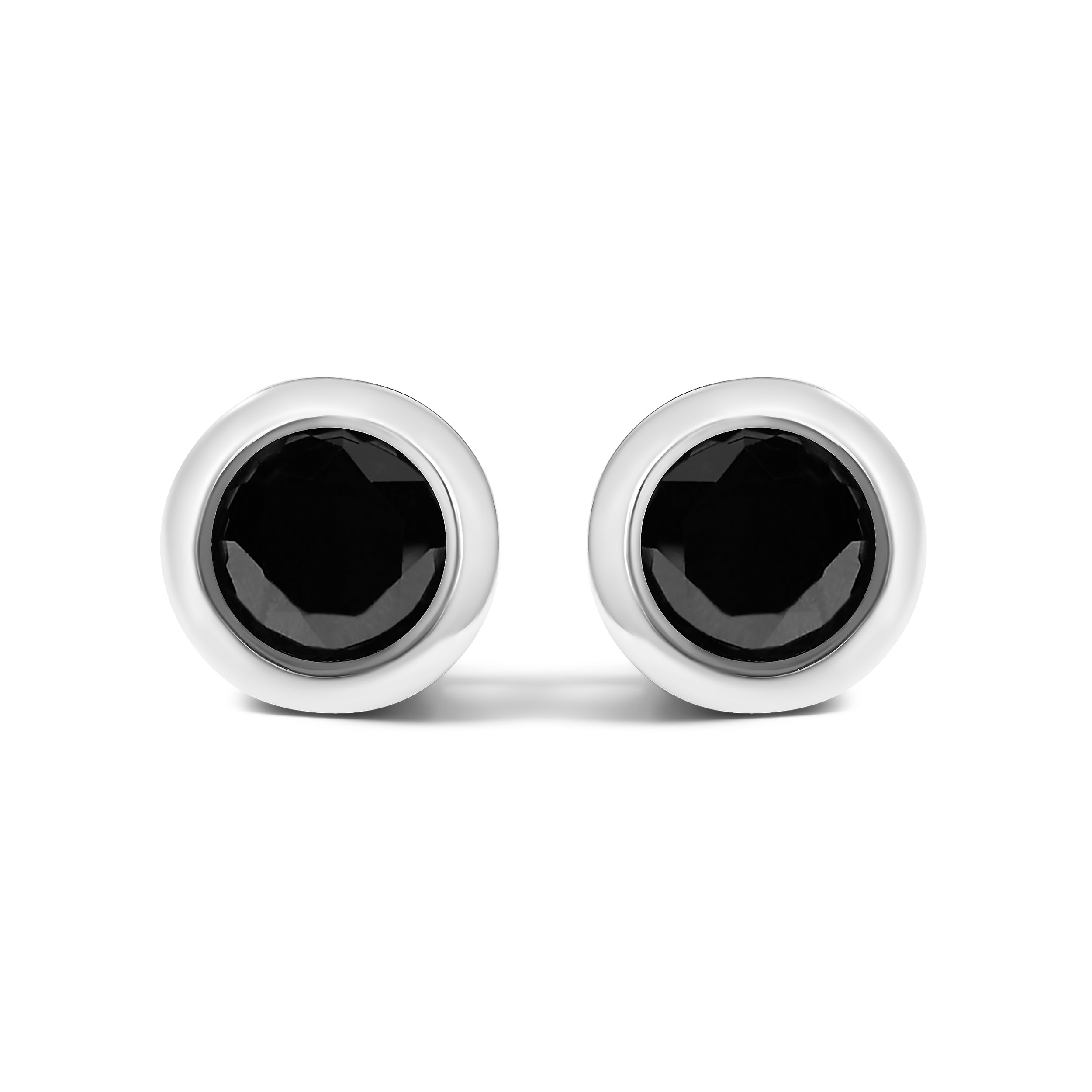 .925 Sterling Silver 4.00 Cttw Round Brilliant-Cut Black Diamond Bezel-Set Stud Earrings with Screw Backs Fancy Color-Enhanced, I2-I3 Clarity on sale at MyriadMart