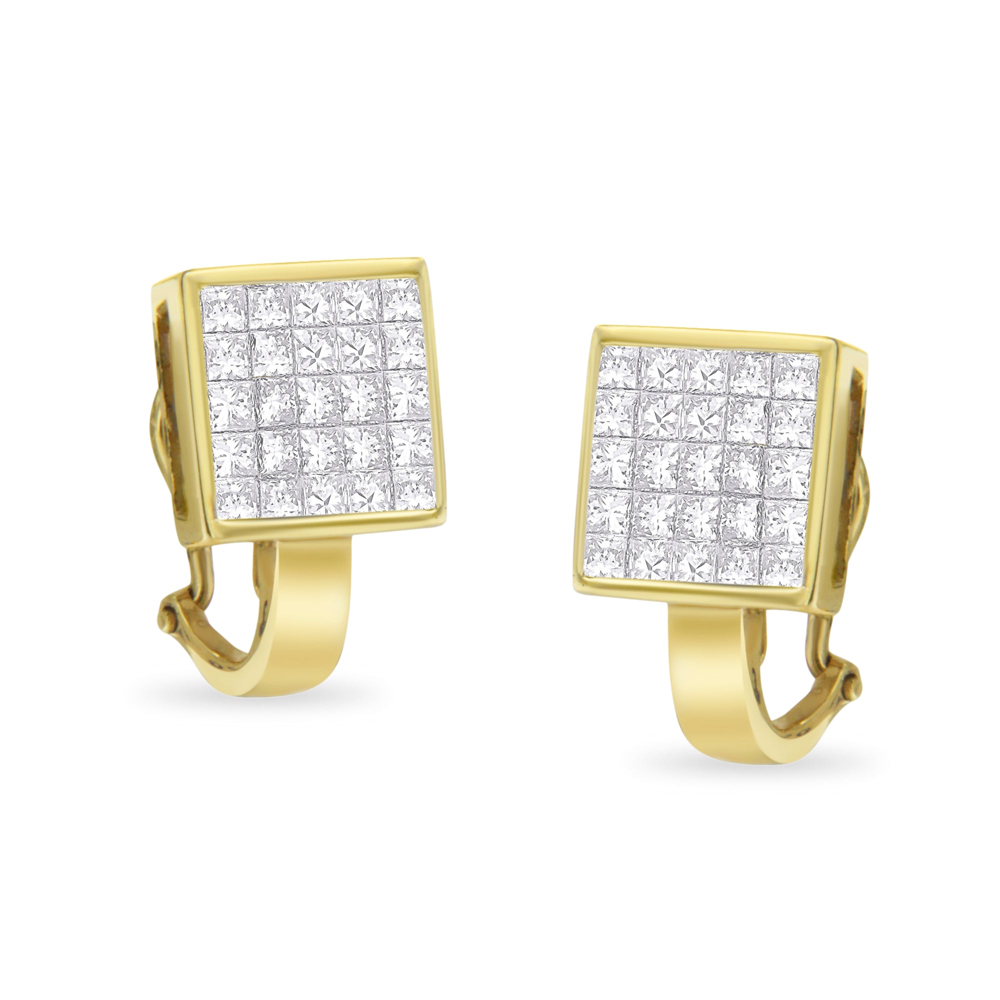 14K Yellow Gold 3-1/5 Cttw Princess Cut Diamond Â¾ Square Invisible Set Grid Huggy Style Omega Back Stud Earrings G-H Color, VS1-VS2 Clarity on sale at MyriadMart