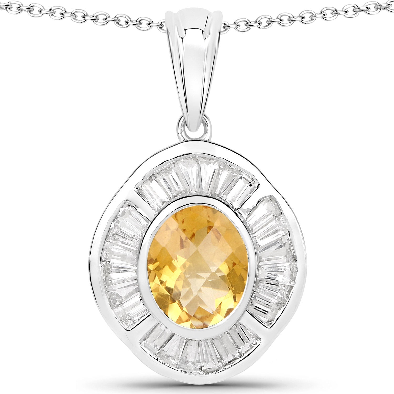 4.18 Carat Genuine Citrine and White Topaz .925 Sterling Silver Pendant on sale at MyriadMart
