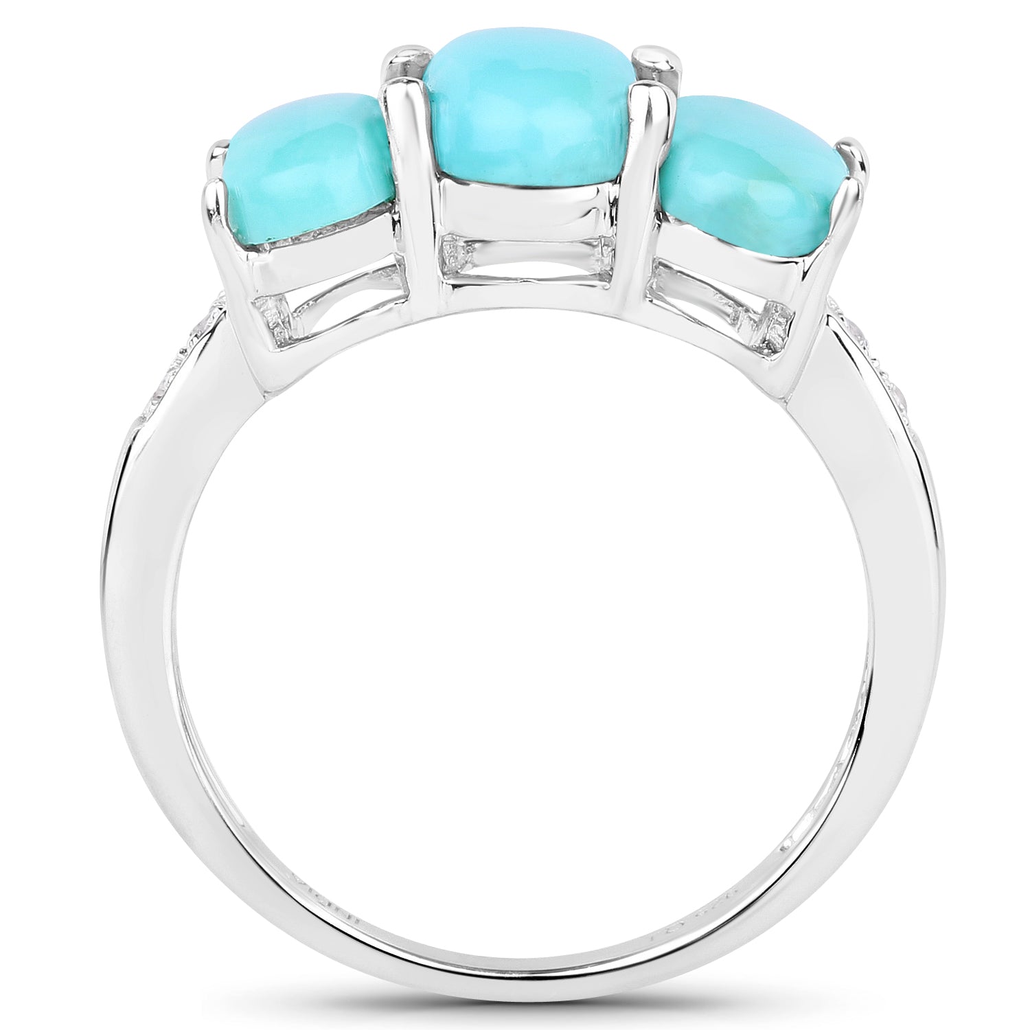2.97 Carat Genuine Turquoise and White Zircon .925 Sterling Silver Ring on sale at MyriadMart
