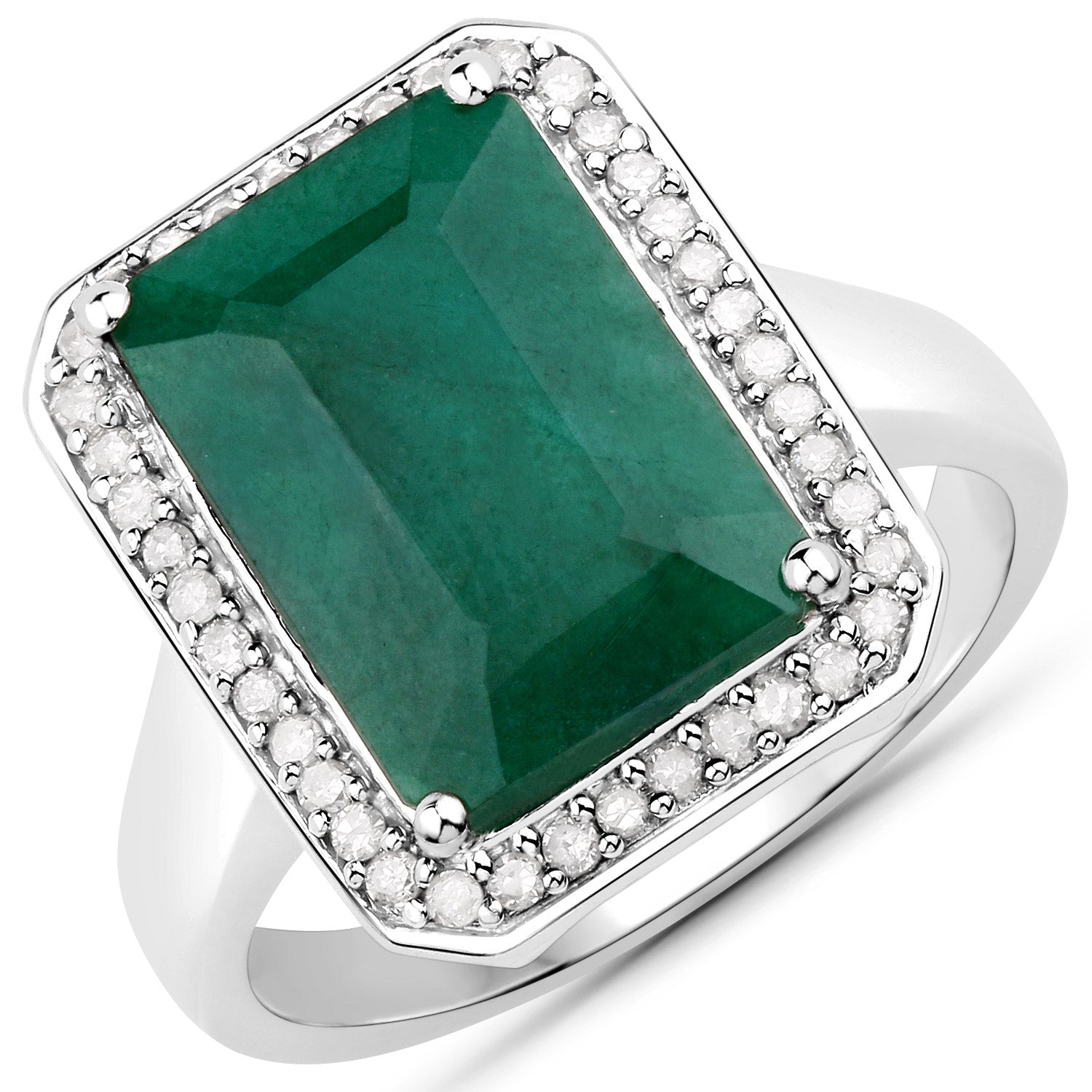 5.72 Carat Dyed Emerald and White Diamond .925 Sterling Silver Ring on sale at MyriadMart