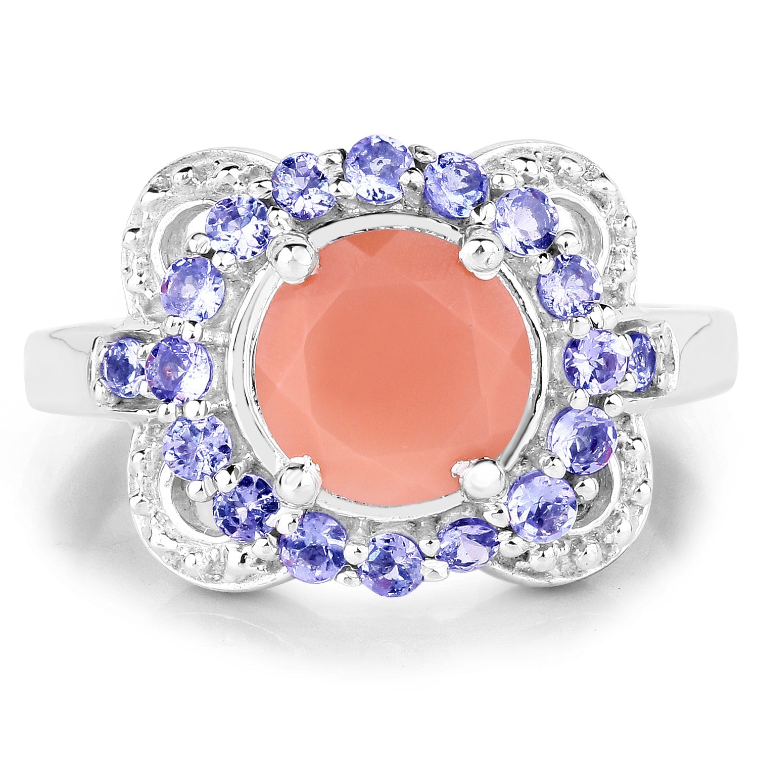 2.87 Carat Genuine Peach Moonstone and Tanzanite .925 Sterling Silver Ring on sale at MyriadMart
