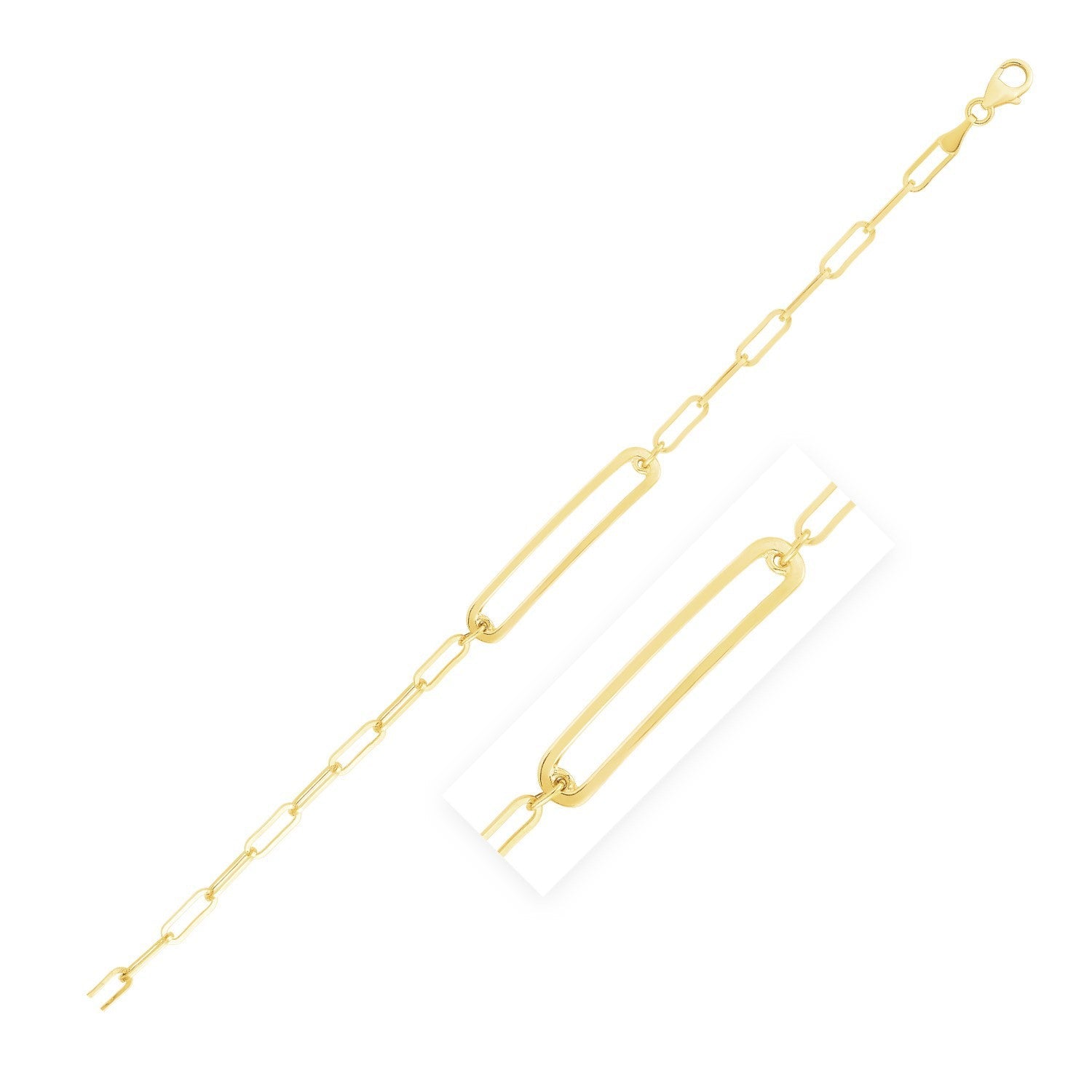 14k Yellow Gold High Polish Open Curved Paperclip Bracelet on sale at MyriadMart