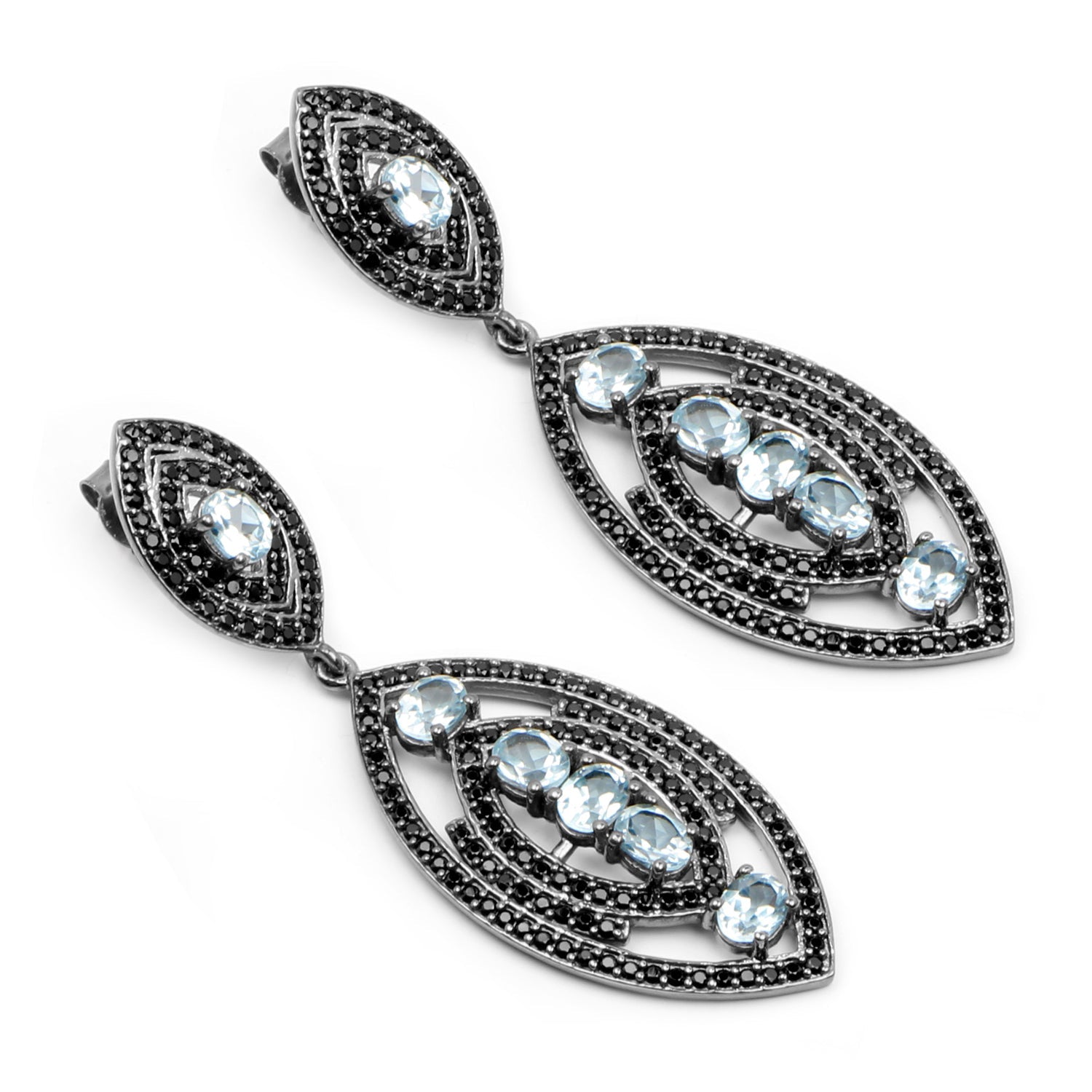 8.80 Carat Genuine Blue Topaz and Black Spinel .925 Sterling Silver Earrings on sale at MyriadMart
