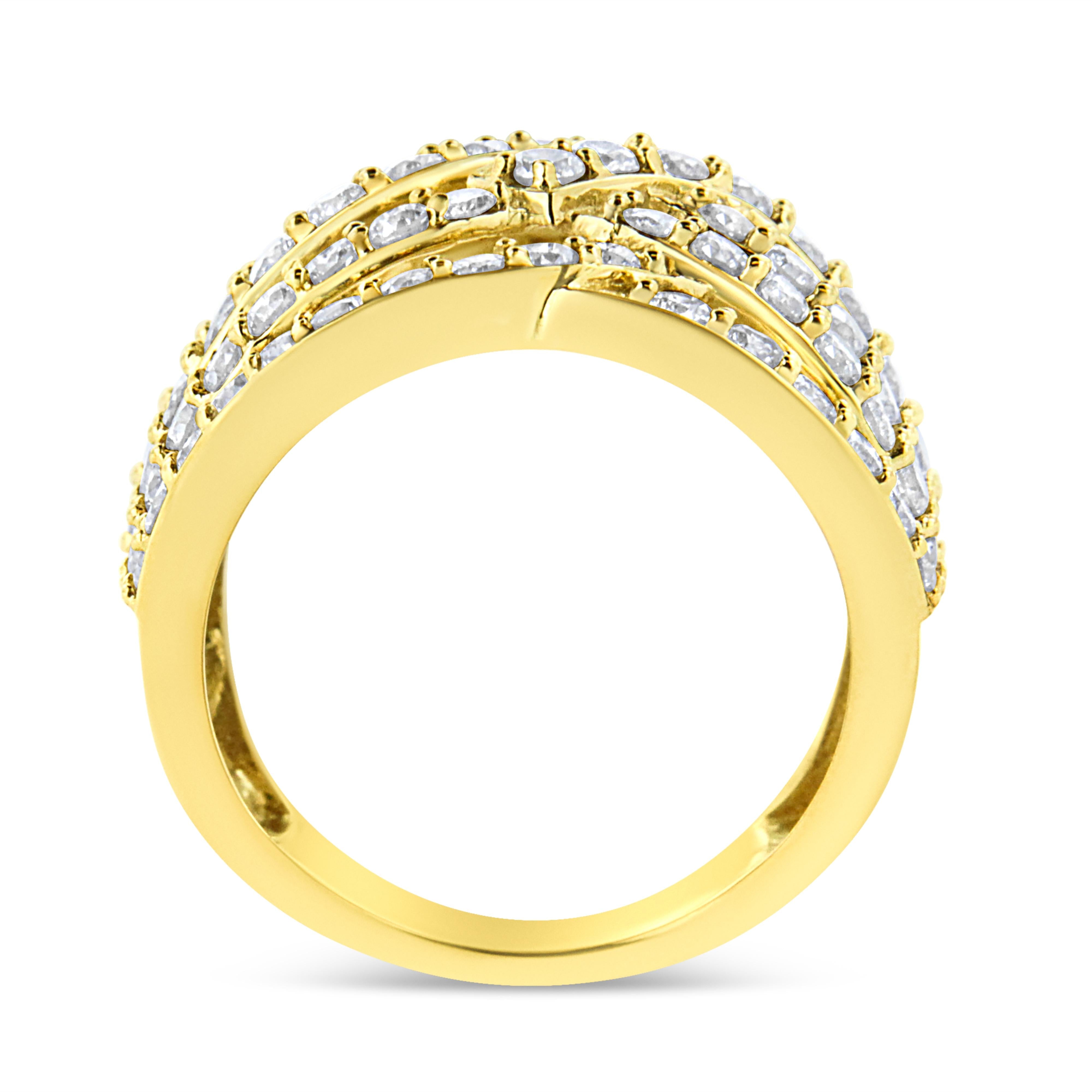 10K Yellow Gold 3.00 Cttw Diamond Multi Row Bypass Wave Cocktail Band Ring J-K Color, I1-I2 Clarity - Size 7 on sale at MyriadMart