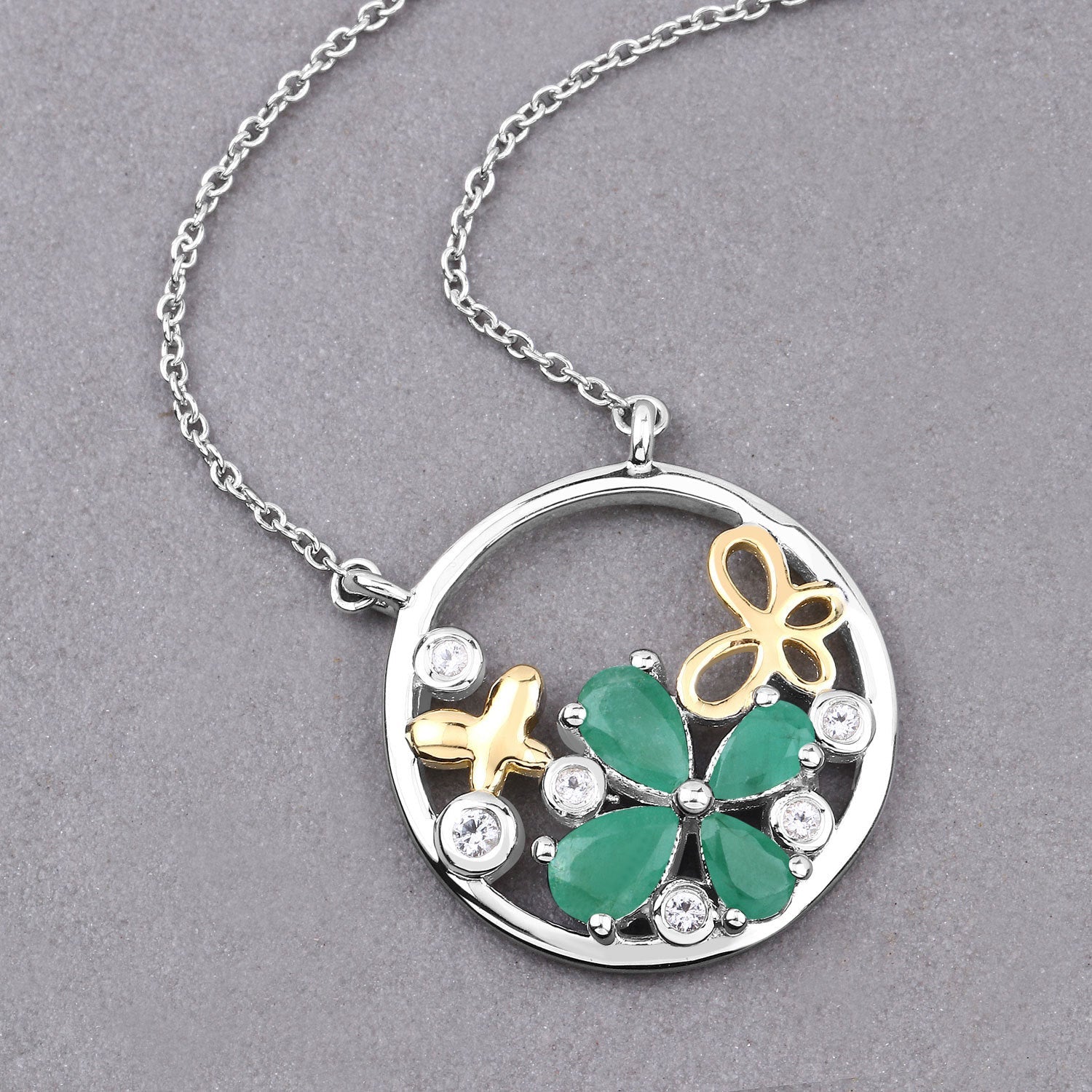 1.35 Carat Genuine Emerald and White Topaz .925 Sterling Silver Pendant on sale at MyriadMart