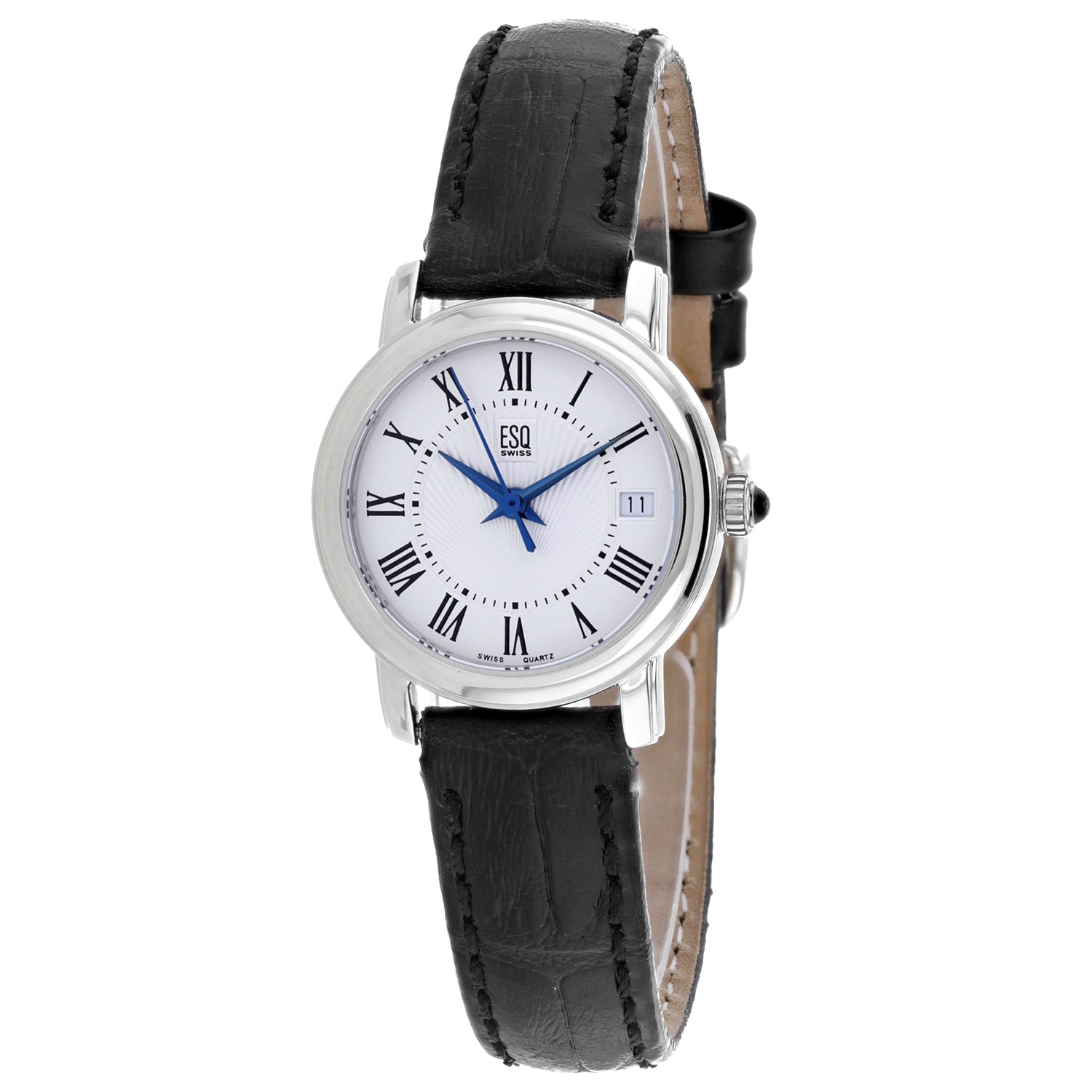 ESQ Women's Black Leather Silver Stainless Steel Quartz on sale at MyriadMart