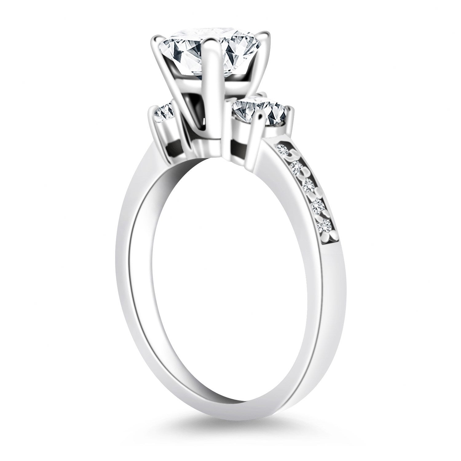 14k White Gold Three Stone Engagement Ring with Diamond Band on sale at MyriadMart
