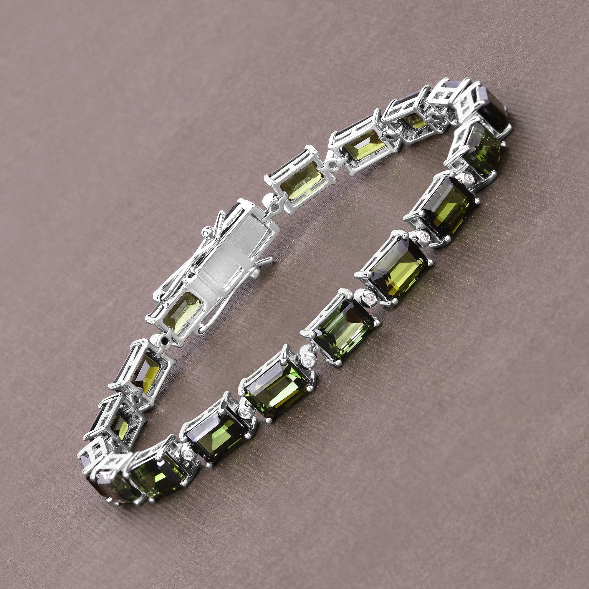 19.04 Carat Genuine Green Tourmaline and White Diamond 14K White Gold Bracelet on sale at MyriadMart