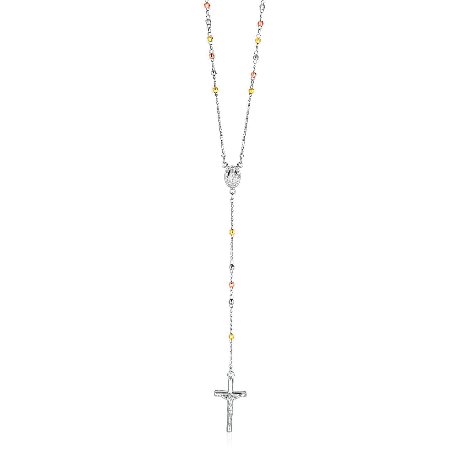 Three Toned Rosary Chain and Bead Necklace in Sterling Silver on sale at MyriadMart