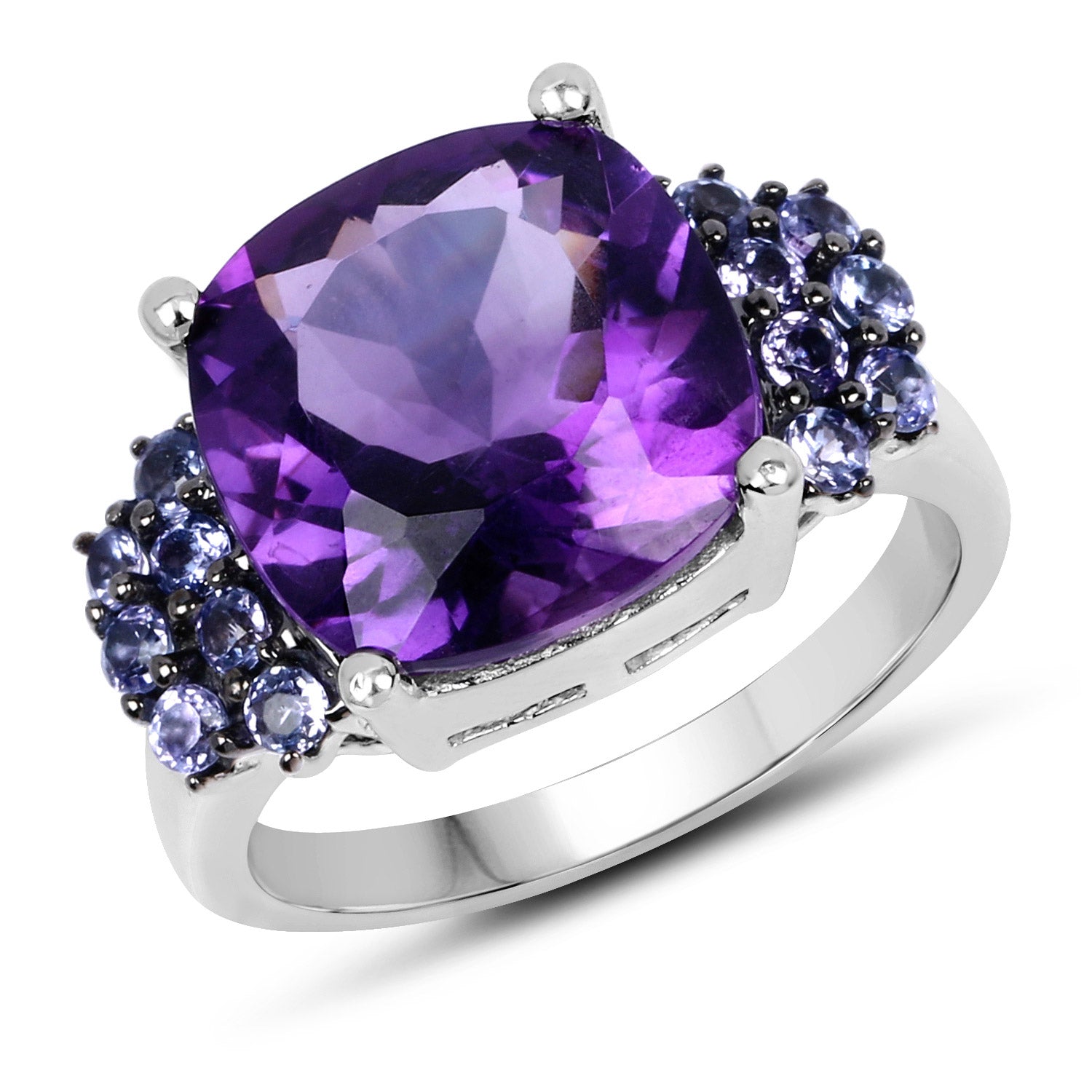6.34 Carat Genuine Amethyst and Tanzanite .925 Sterling Silver Ring on sale at MyriadMart