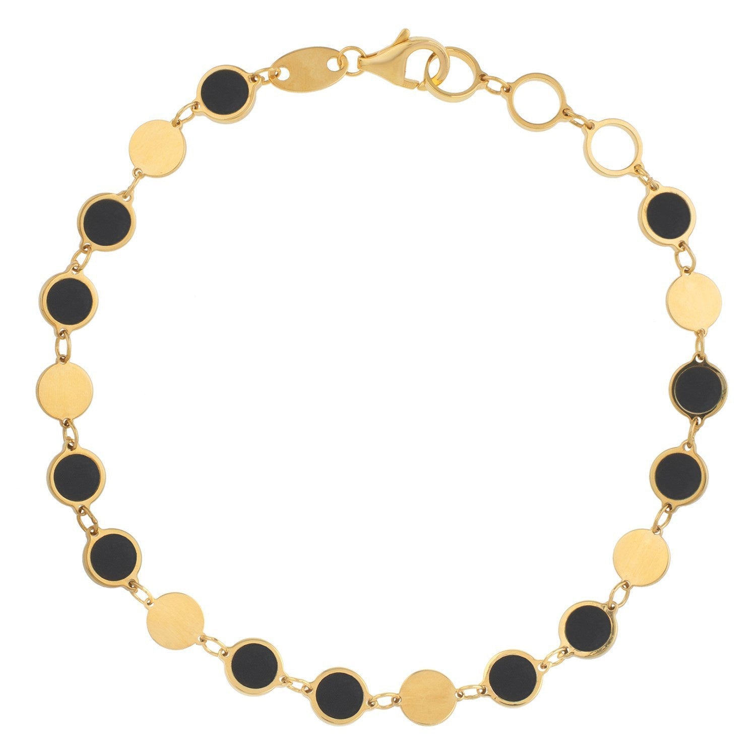 14k Yellow Gold Onyx Geometric Mirror Gem Chain Bracelet 5.00 mm on sale at MyriadMart