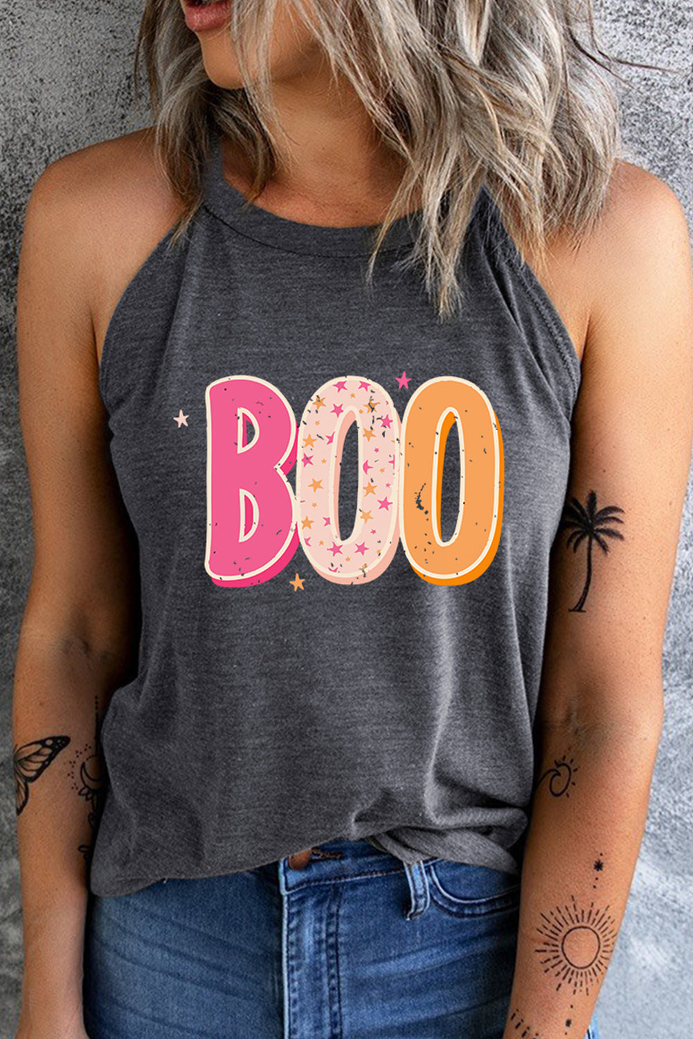 Round Neck Sleeveless BOO Graphic Tank Top - MyriadMart