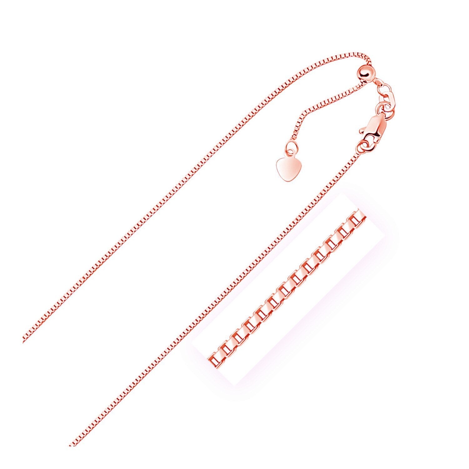 14k Rose Gold Adjustable Box Chain 0.85mm on sale at MyriadMart
