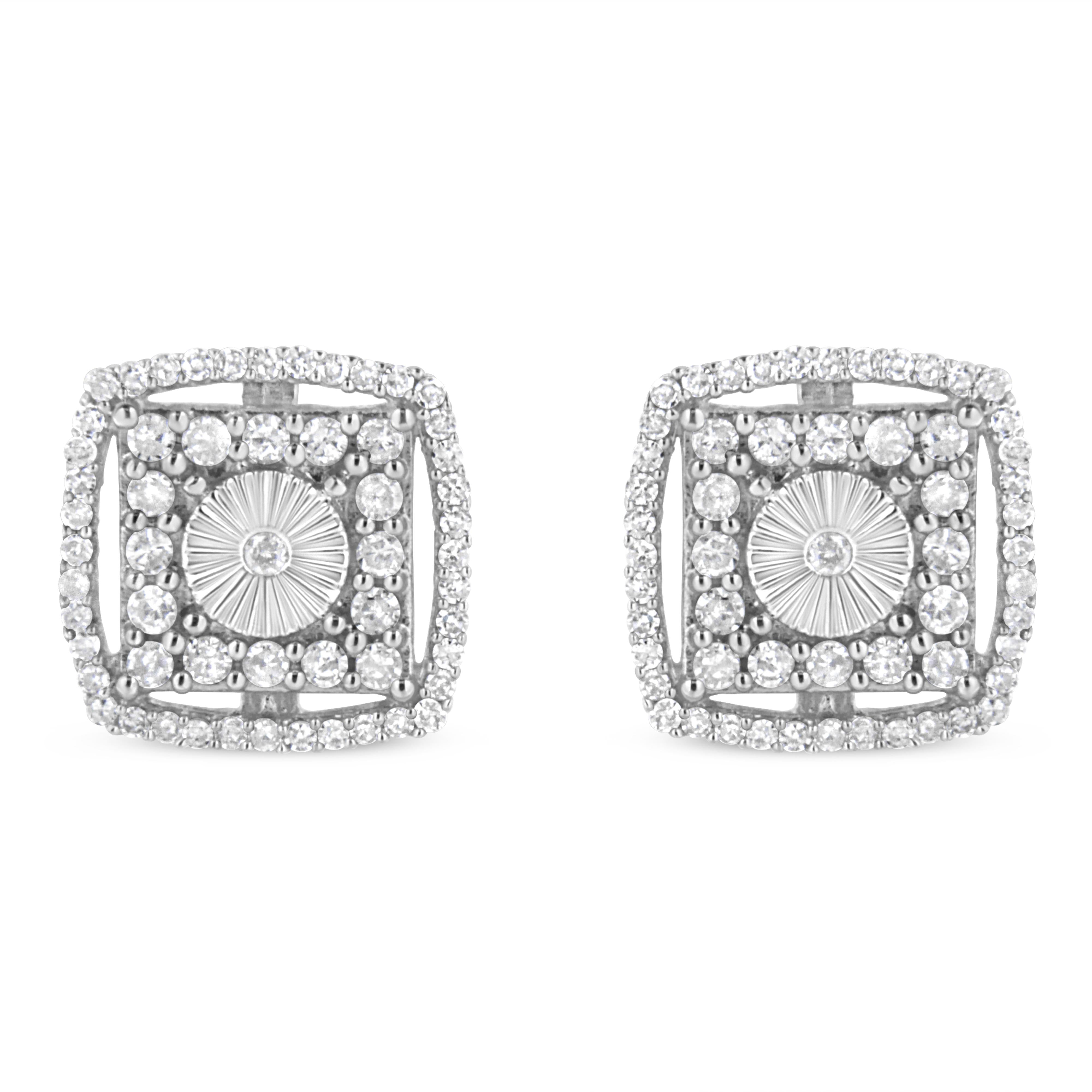 .925 Sterling Silver 1.0 Cttw Round Diamond Double Halo and Disc Stud Earring I-J Color, I2-I3 Clarity on sale at MyriadMart