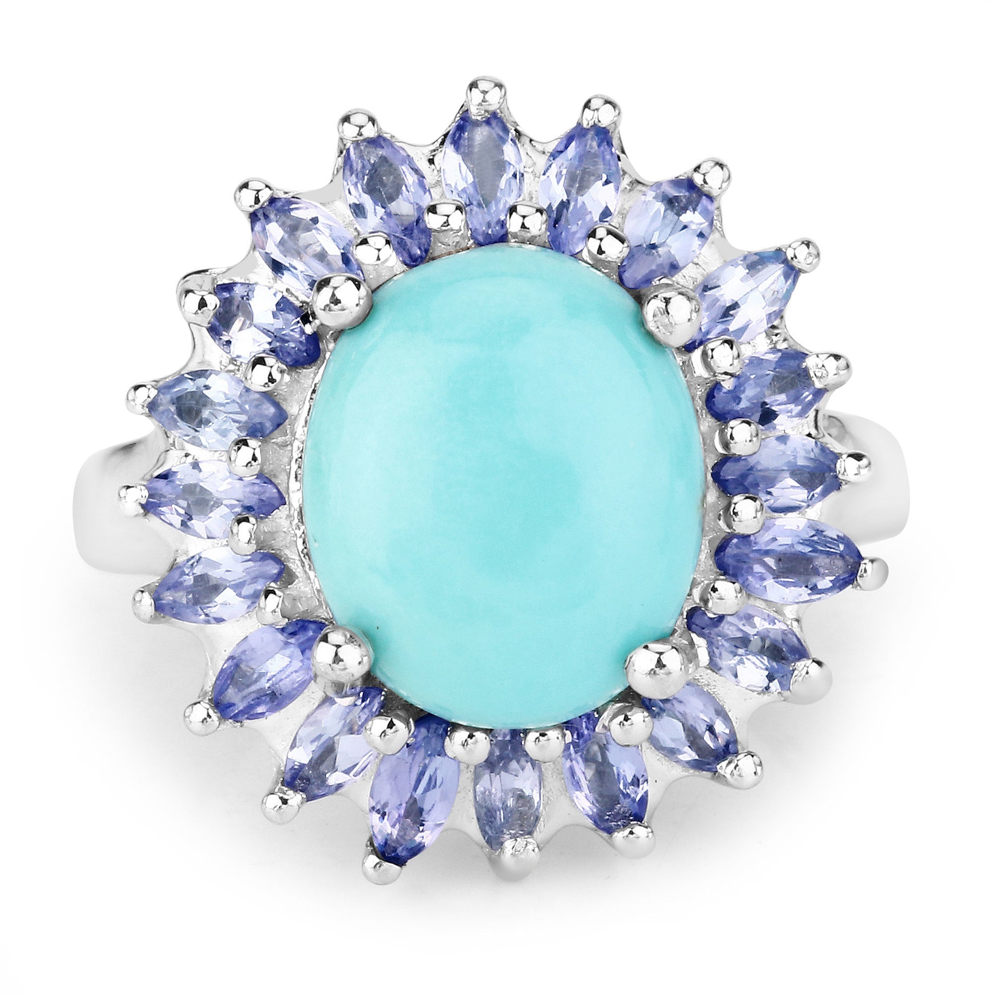 6.10 Carat Genuine Larimar and Tanzanite .925 Sterling Silver Ring on sale at MyriadMart