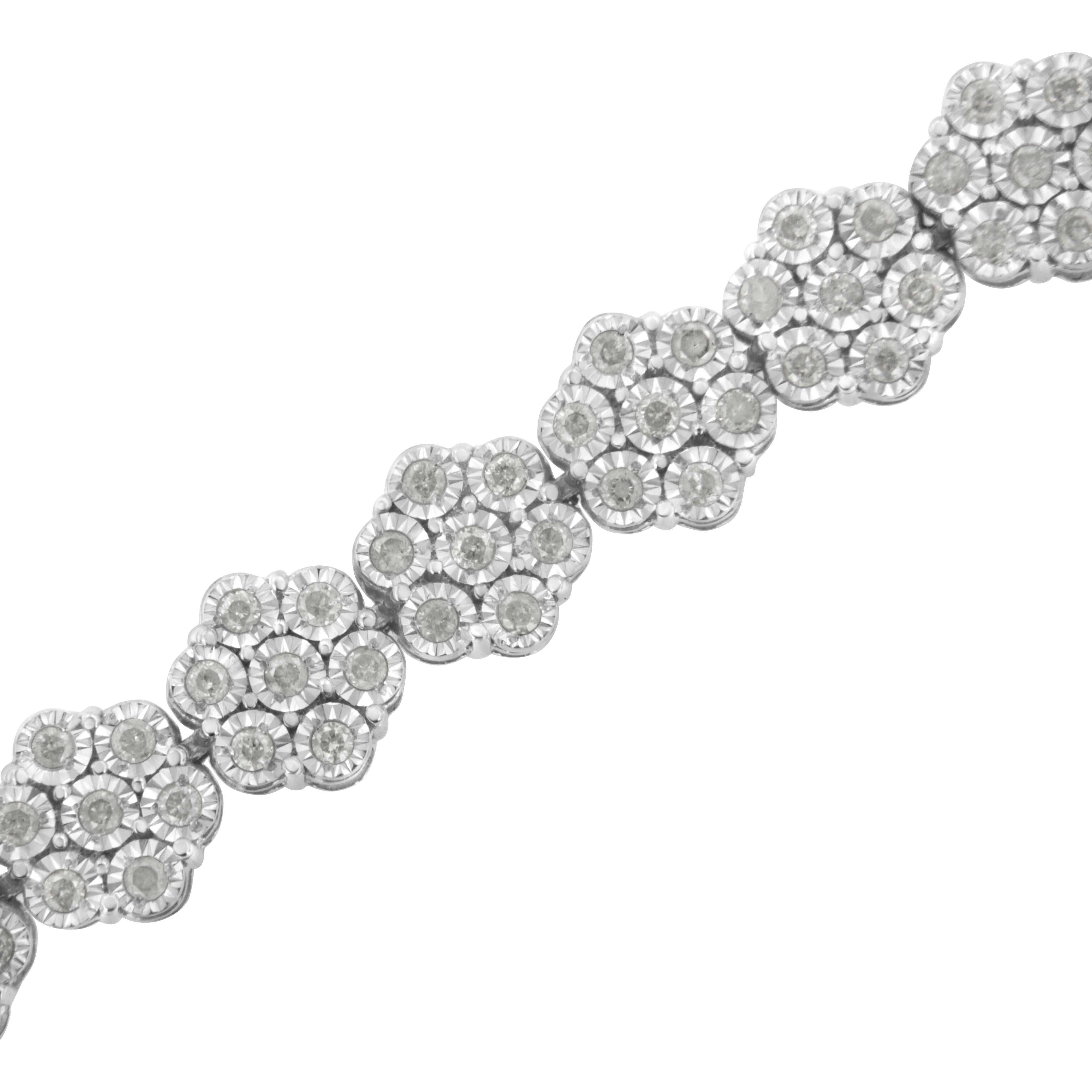 .925 Sterling Silver 2.0 cttw Diamond 7 Stone Floral Cluster Link Bracelet I-J Color, I3 Clarity -7.25" on sale at MyriadMart