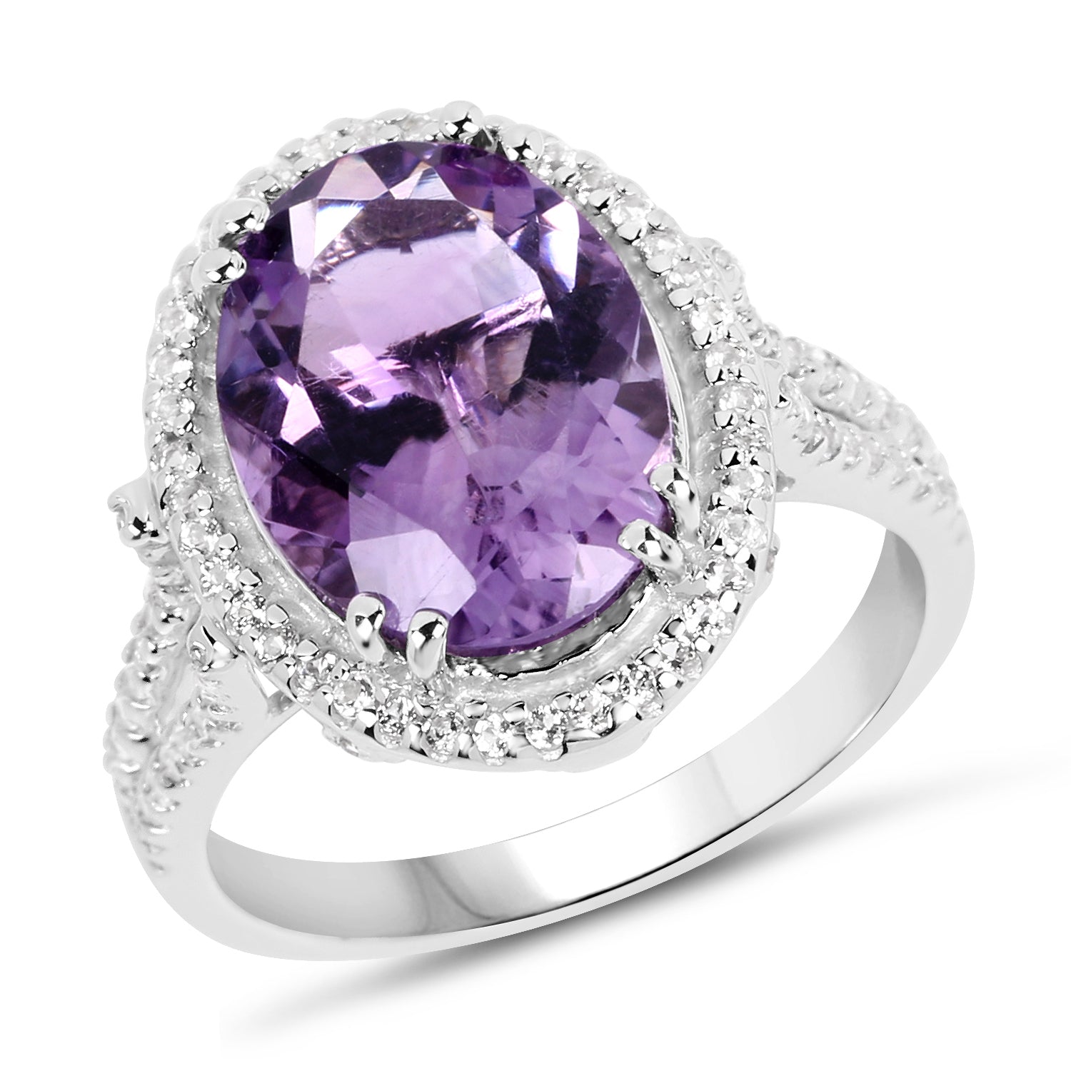 5.55 Carat Genuine Amethyst & White Topaz .925 Sterling Silver Ring on sale at MyriadMart