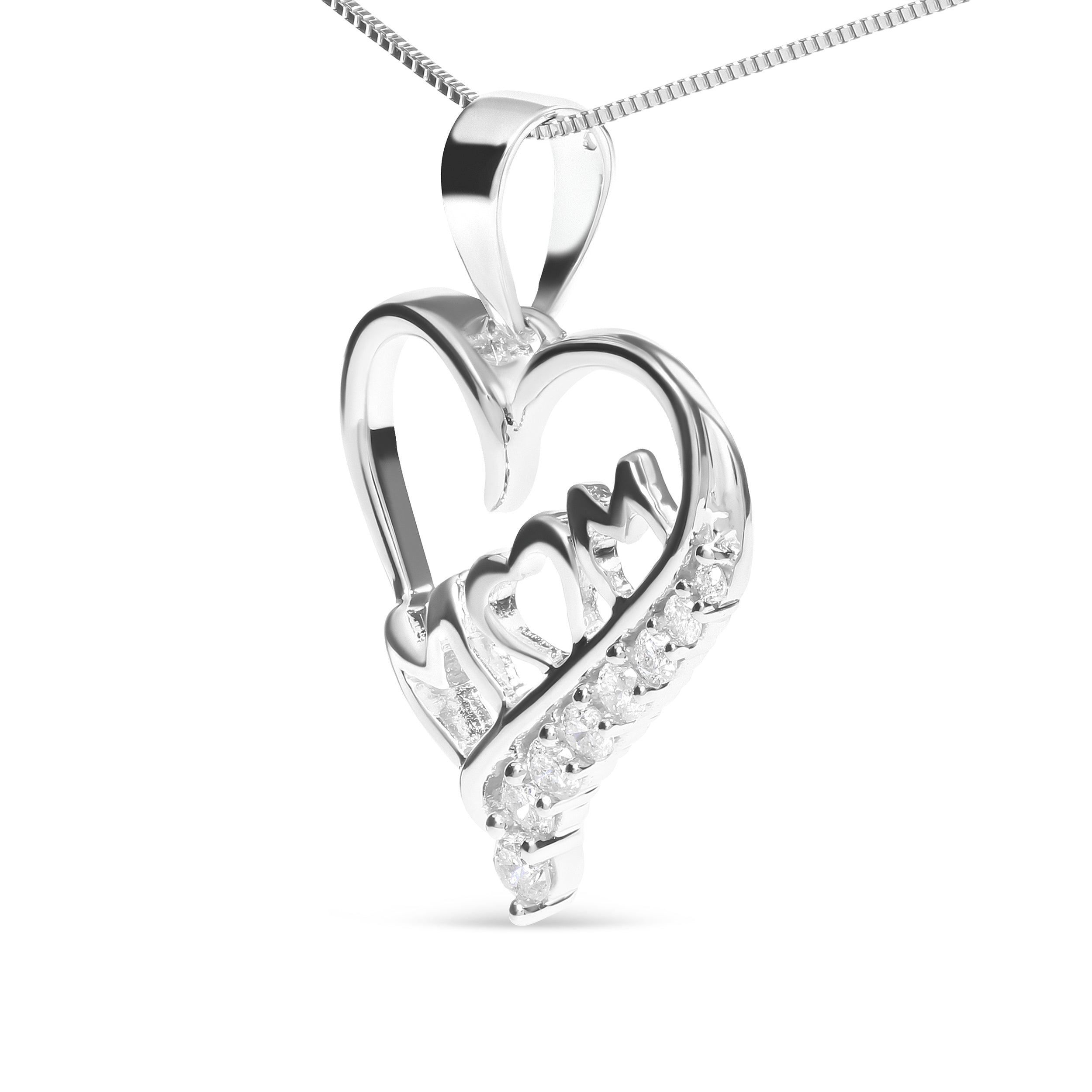 .925 Sterling Silver 1/4 Cttw Diamond "Mom" and Open Heart 18" Pendant Necklace I-J Color, I2-I3 Clarity on sale at MyriadMart