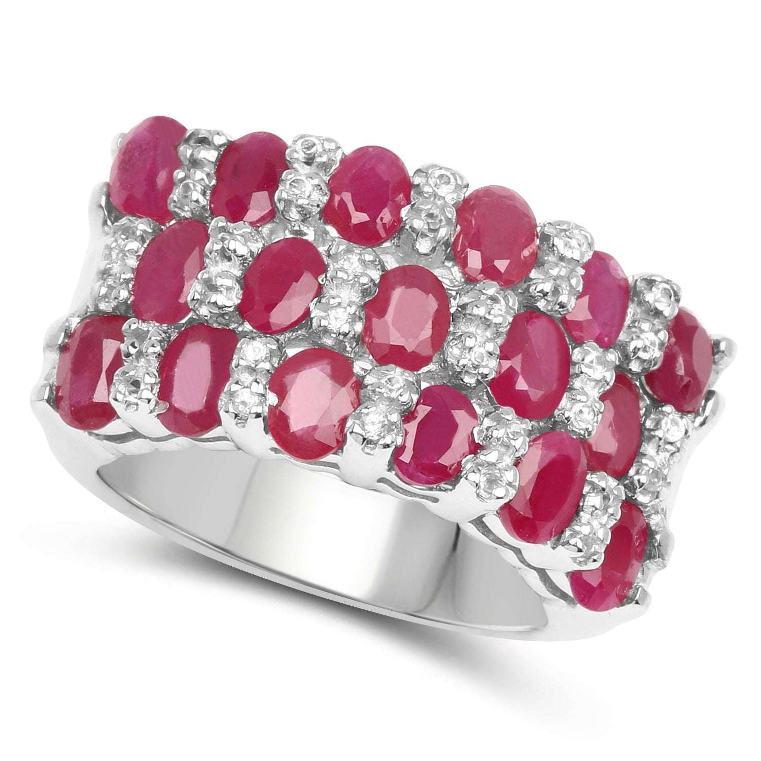 3.69 Carat Genuine Ruby and White Topaz .925 Sterling Silver Ring on sale at MyriadMart