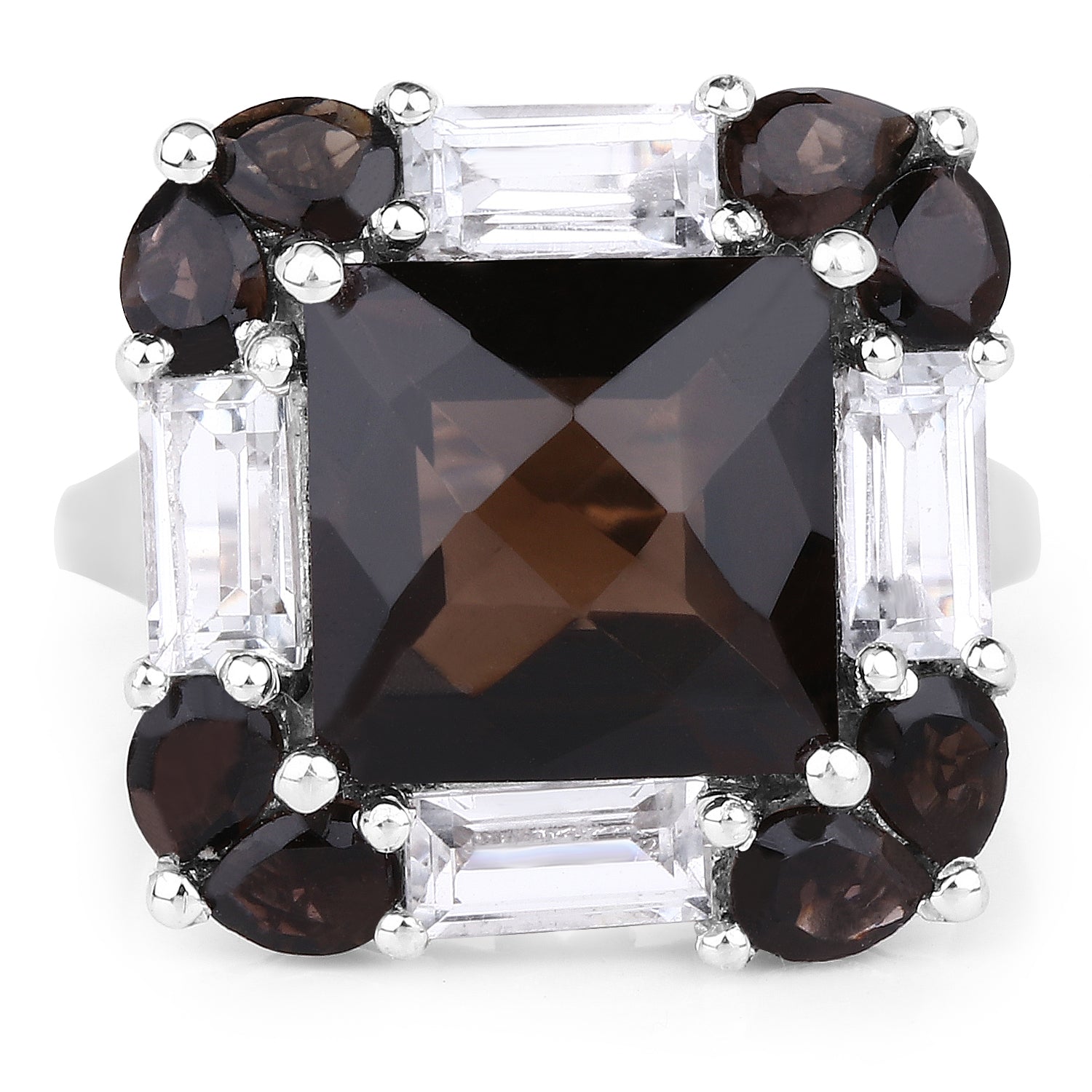 7.43 Carat Genuine Smoky Quartz & White Topaz .925 Sterling Silver Ring on sale at MyriadMart