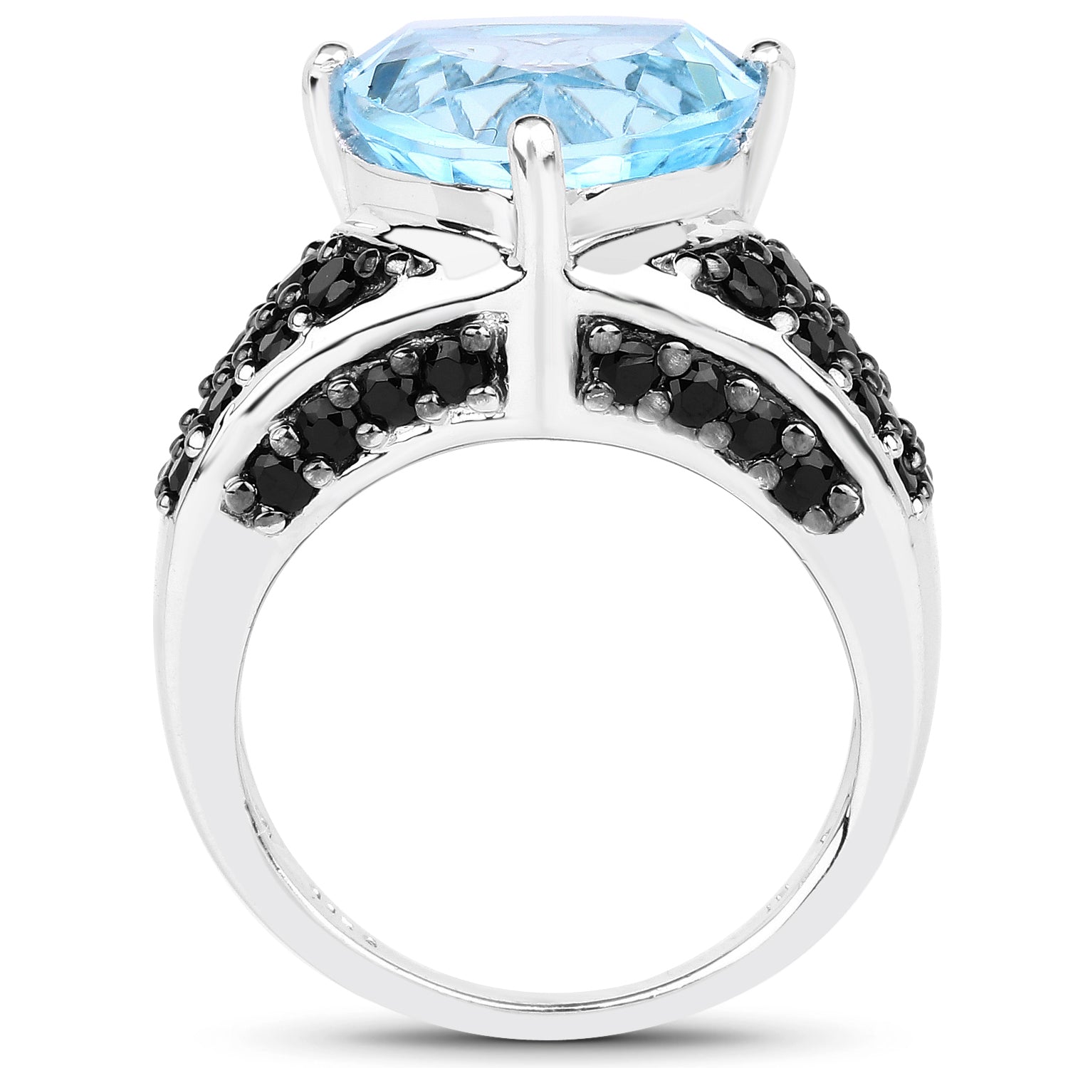 5.49 Carat Genuine Blue Topaz and Black Spinel .925 Sterling Silver Ring on sale at MyriadMart