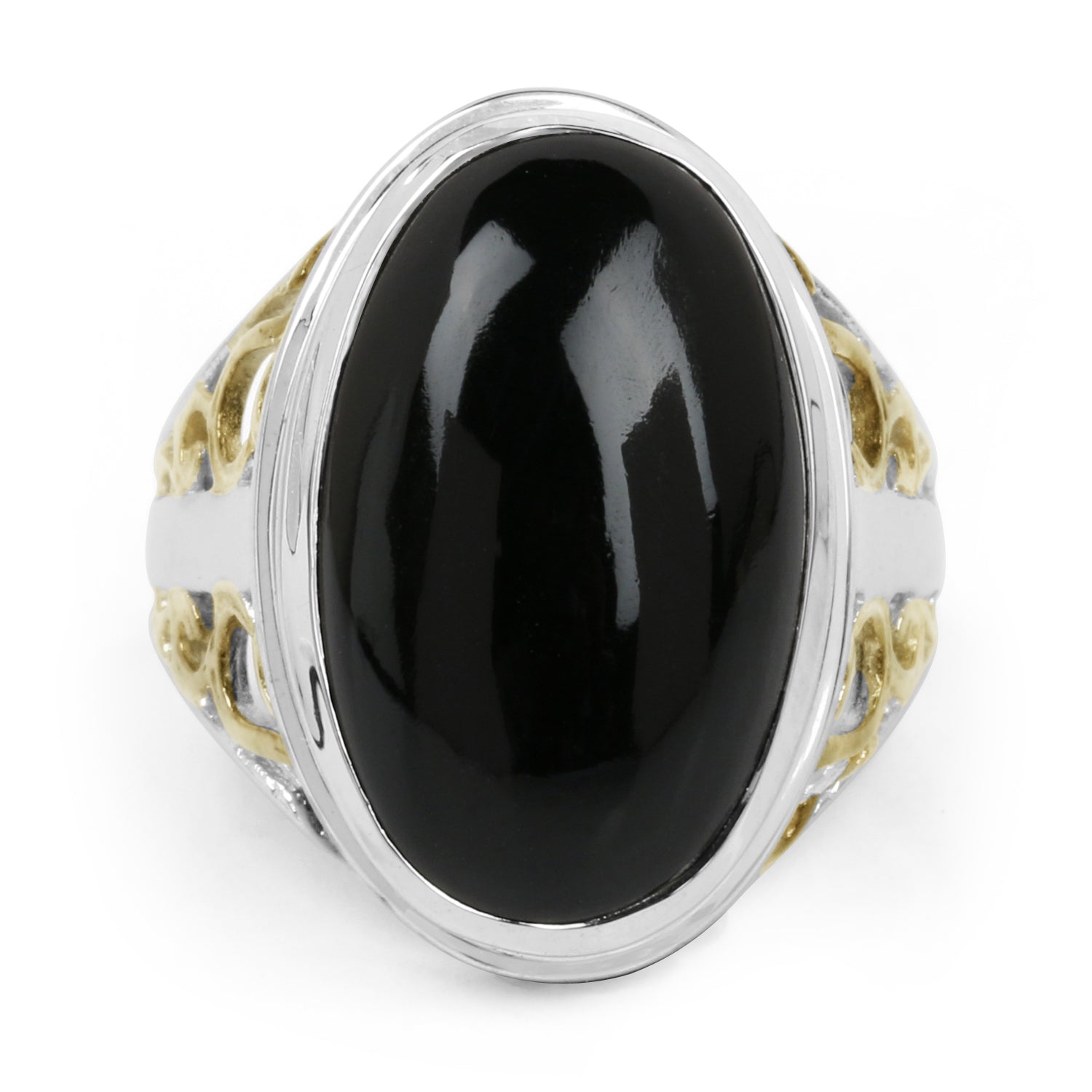 Two Tone Plated 10.92 Carat Genuine Black Onyx .925 Sterling Silver Ring on sale at MyriadMart
