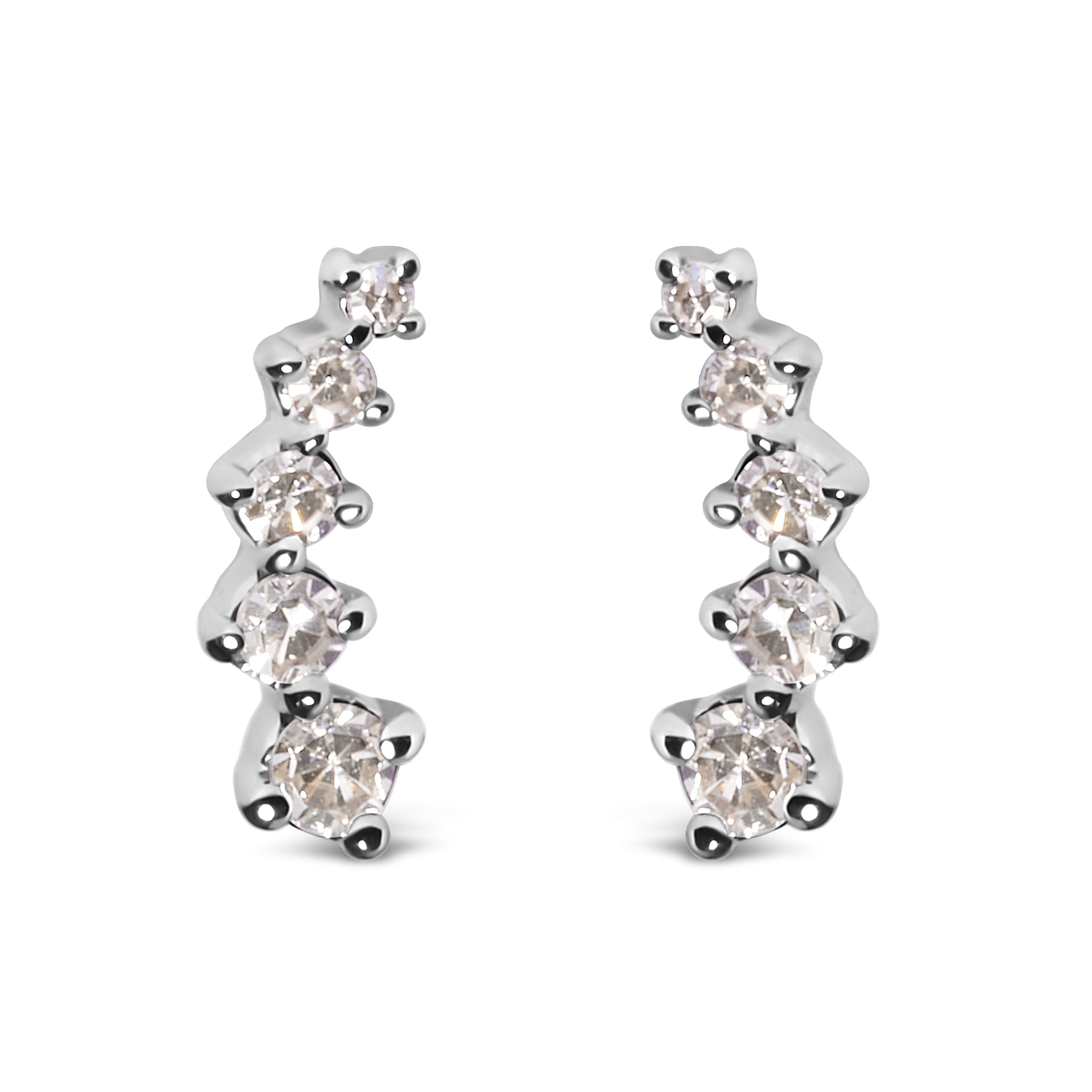 10K White Gold 1/10 Cttw Diamond Journey Style Climber Stud Earrings H-I Color, I1-I2 Clarity on sale at MyriadMart