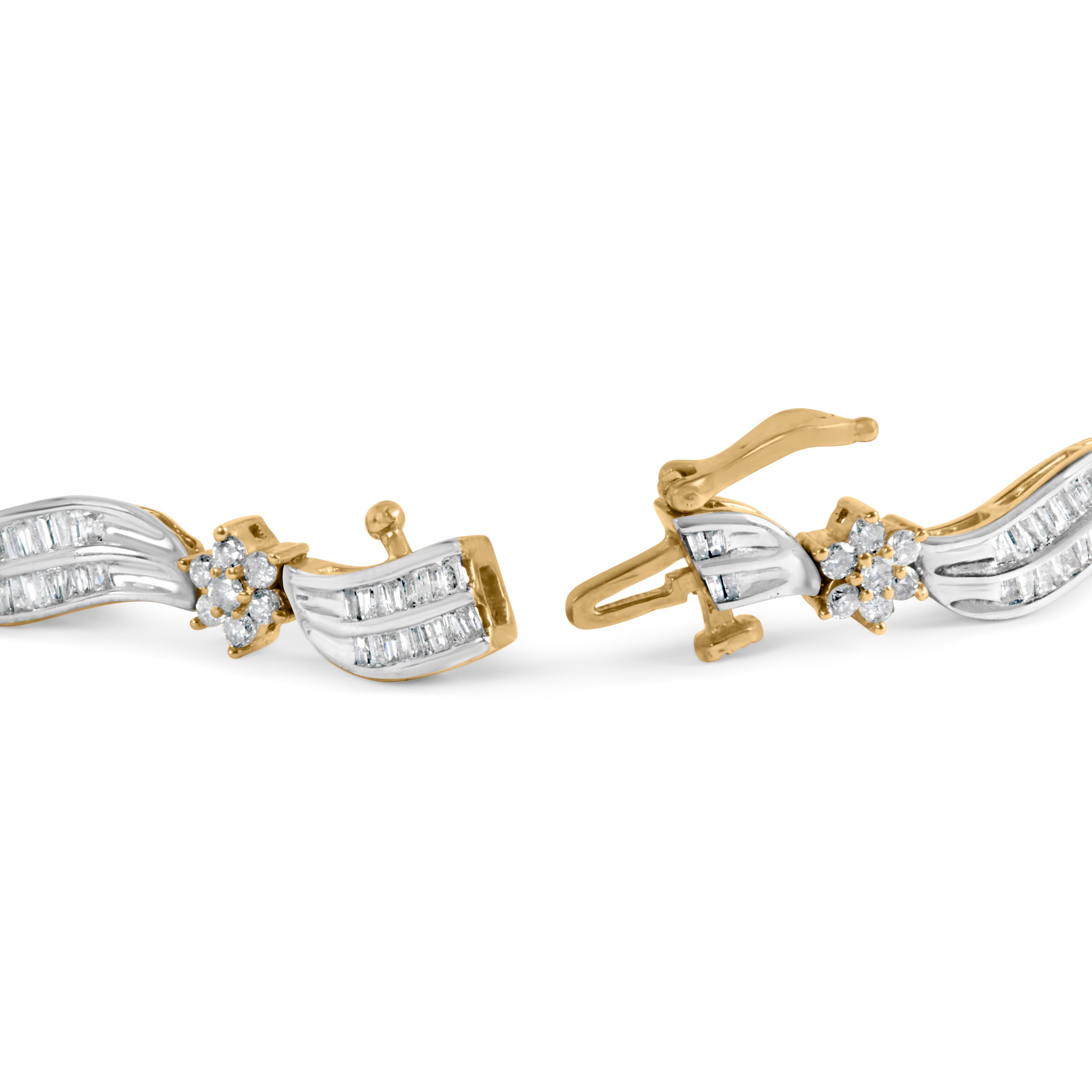 10K Yellow and White Gold 3.00 Cttw Diamond Cluster and Wave Link Bracelet I-J Color, I1-I2 Clarity - 7.25" on sale at MyriadMart