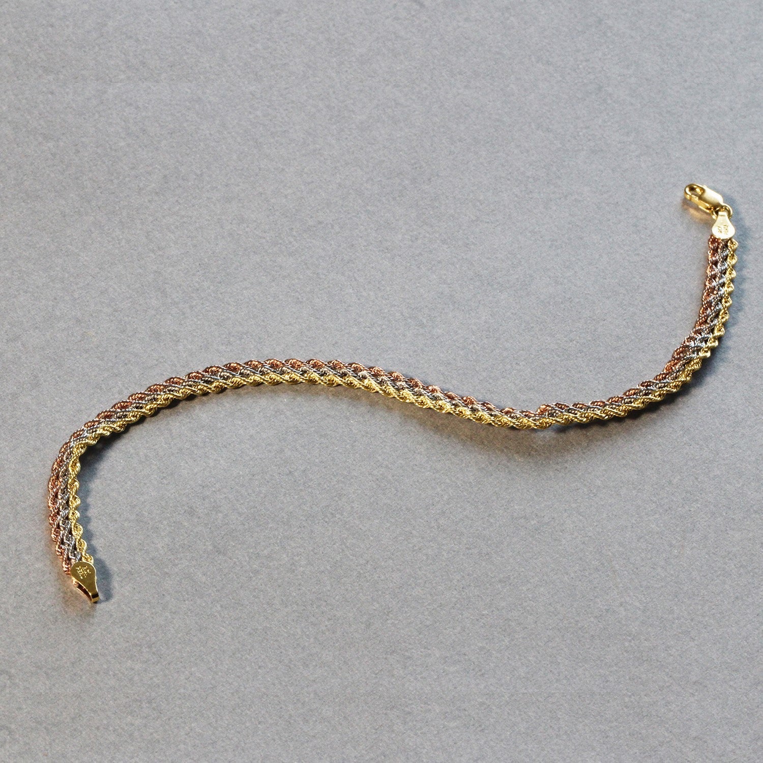 10k Tri-Toned Gold Multi-Strand Rope Chain Bracelet 6.35 mm on sale at MyriadMart