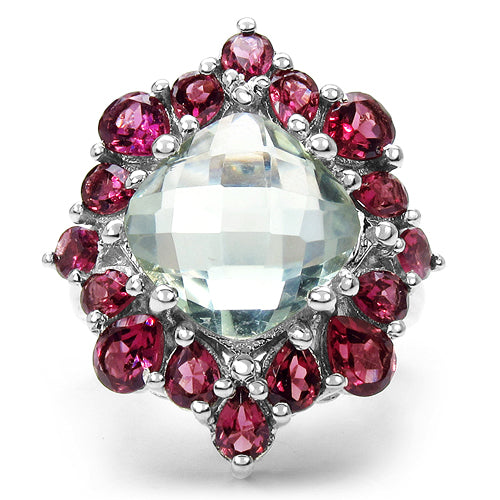 8.61 Carat Genuine Green Amethyst & Rhodolite .925 Sterling Silver Ring on sale at MyriadMart