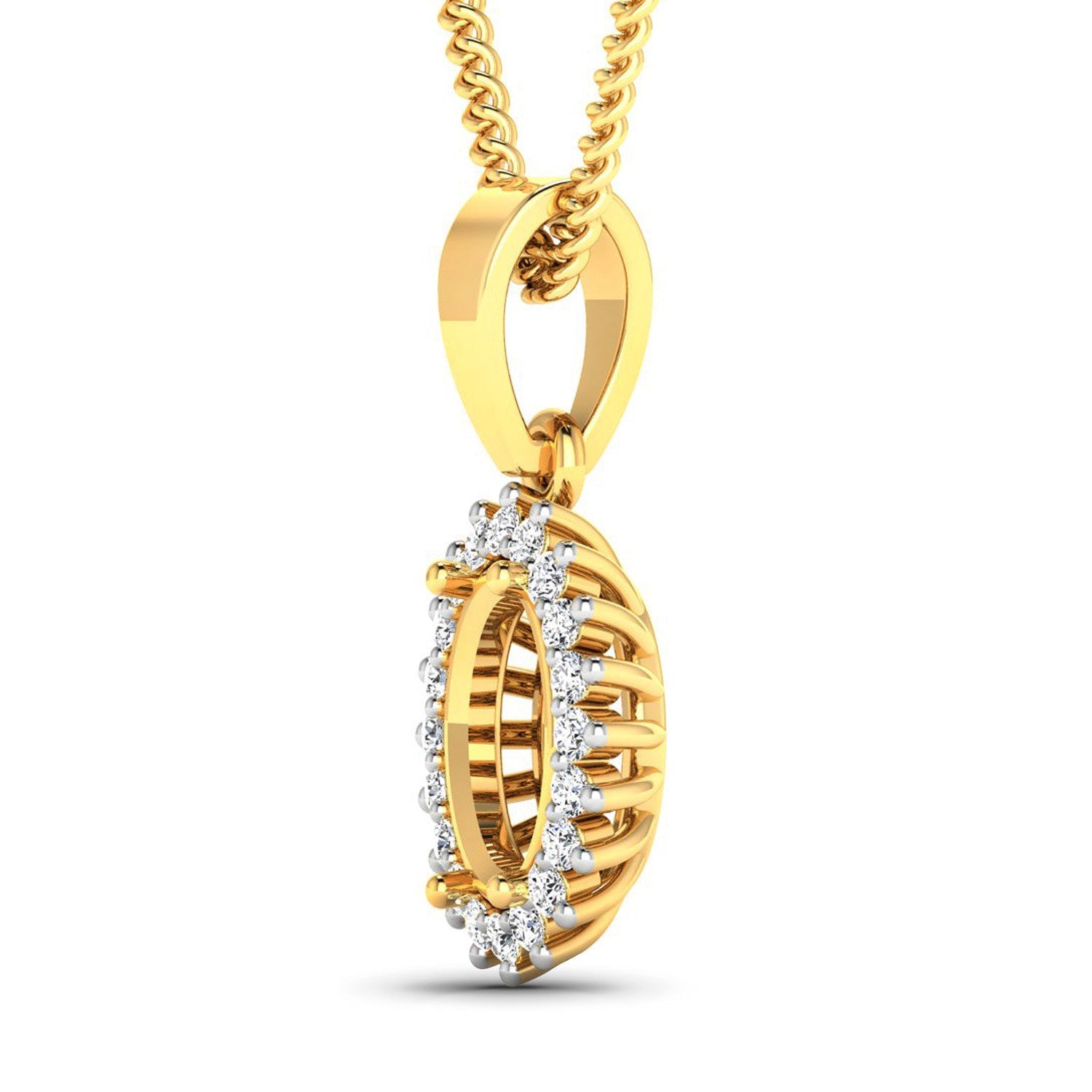 0.13 Carat Genuine White Diamond 14K Yellow Gold Semi Mount Pendant - holds 8x6mm Oval Gemstone on sale at MyriadMart