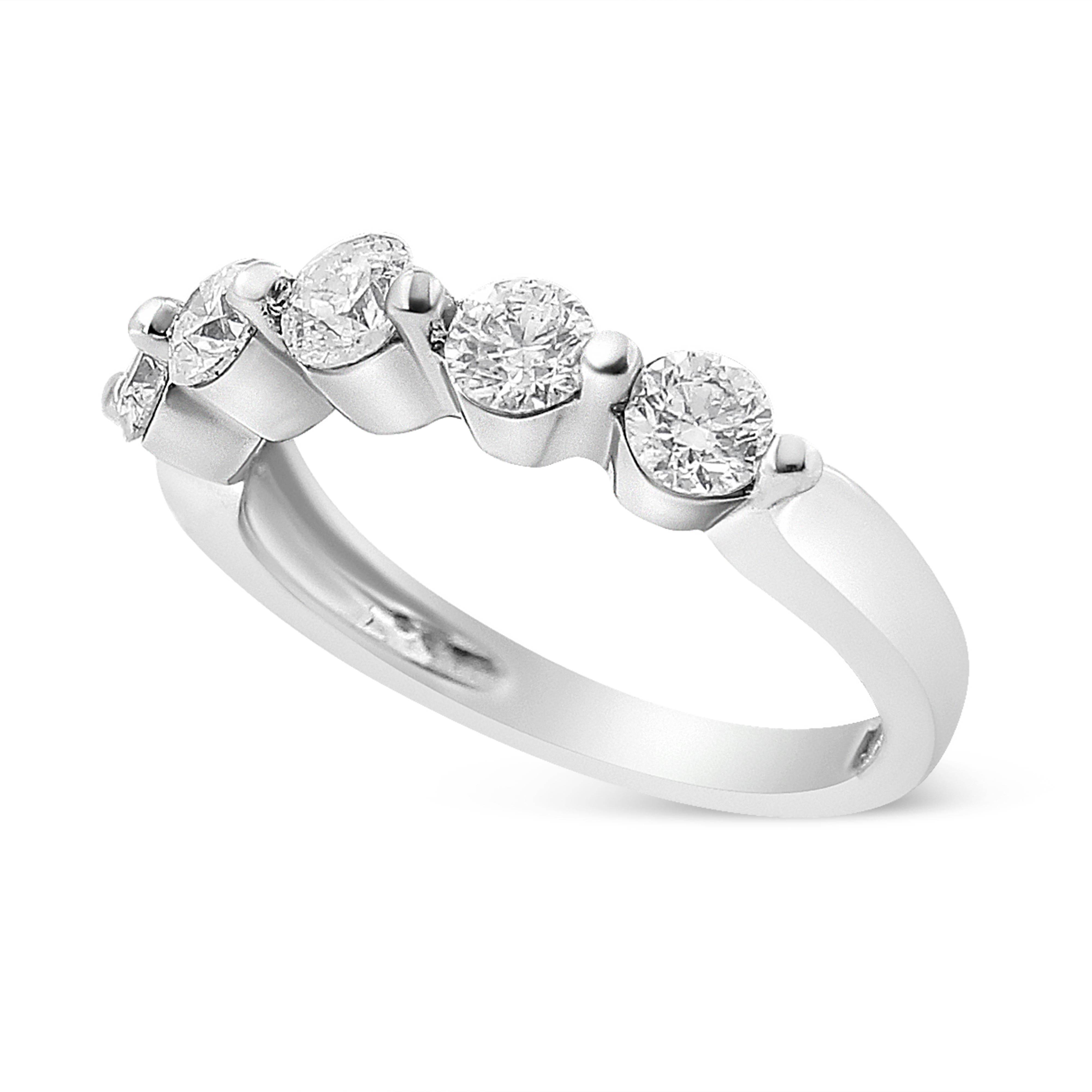 14K White Gold 1.00 Cttw Brilliant Round Cut Diamond 5-Stone Band Ring H-I Color, SI2-I1 Clarity - Ring Size 7 on sale at MyriadMart