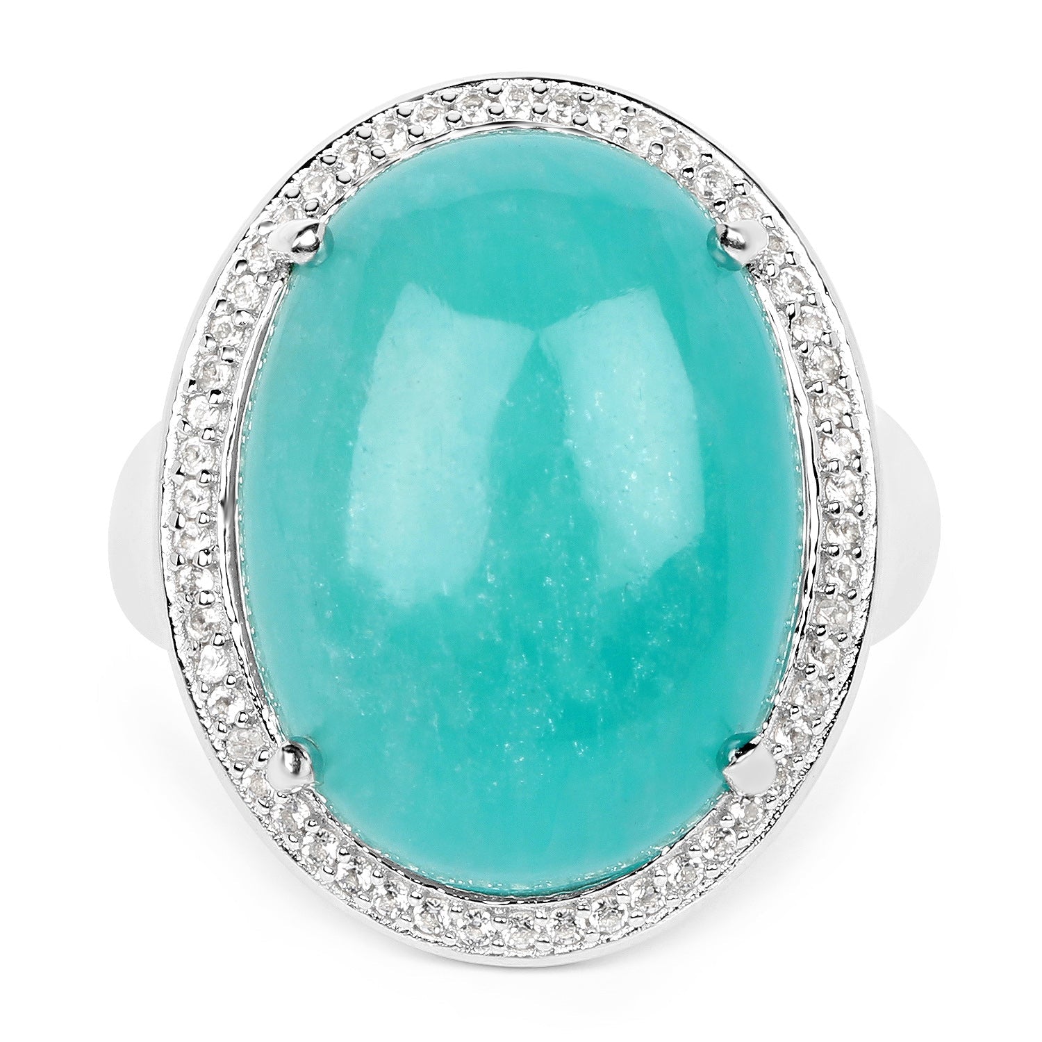 15.09 Carat Genuine Amazanite And White Topaz .925 Sterling Silver Ring on sale at MyriadMart