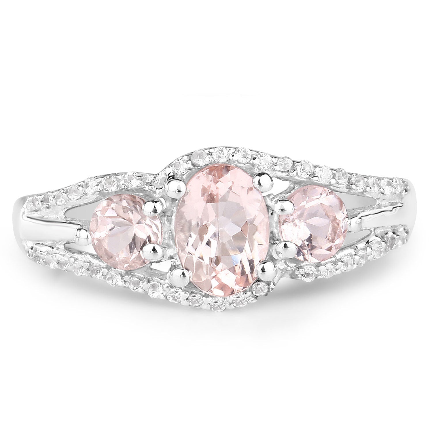 1.34 Carat Genuine Morganite and White Topaz .925 Sterling Silver Ring on sale at MyriadMart