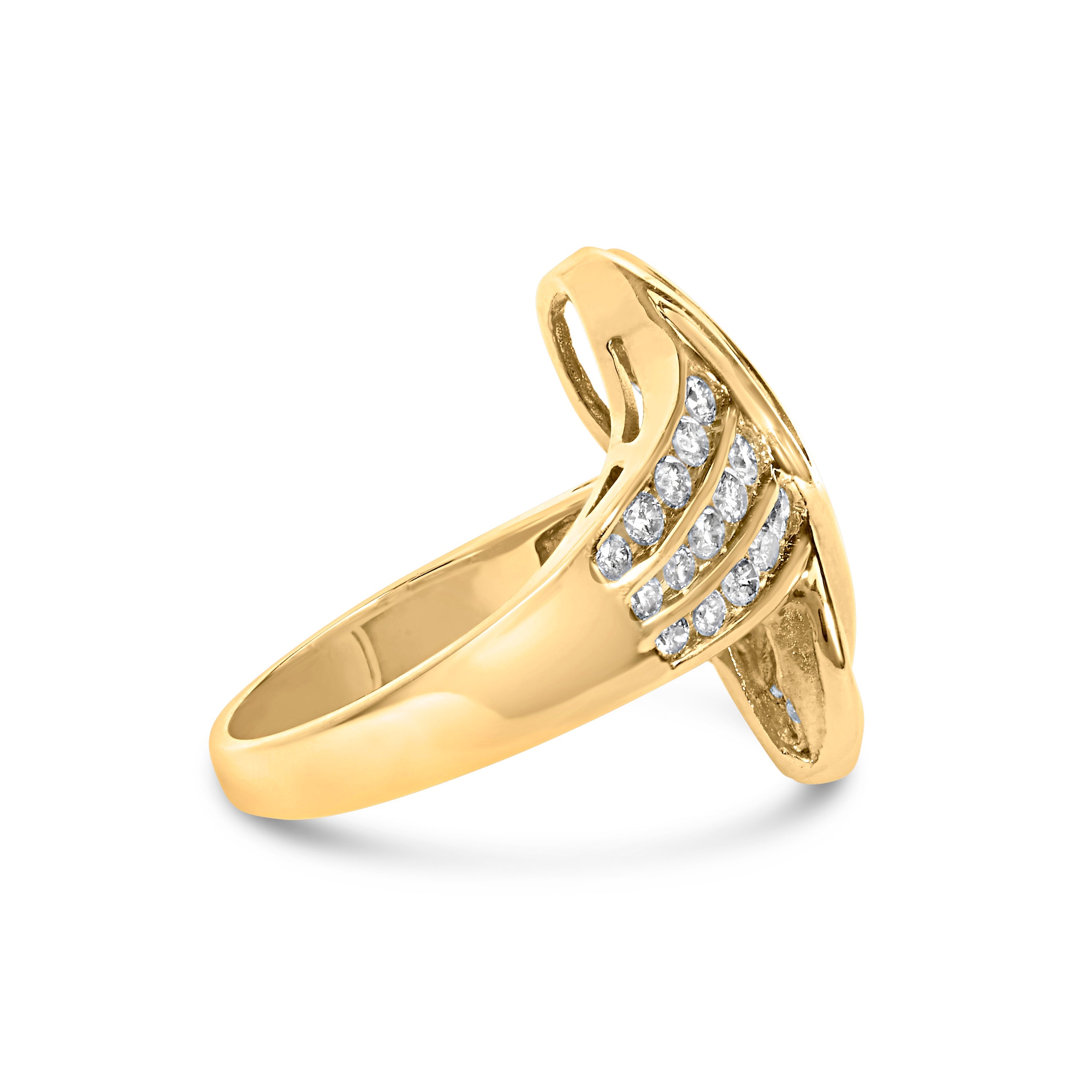 14K Yellow Gold 1 1/3 Cttw Channel Set Diamond Bypass Cocktail Ring J-K Color, I1-I2 Clarity - Ring Size 7 on sale at MyriadMart