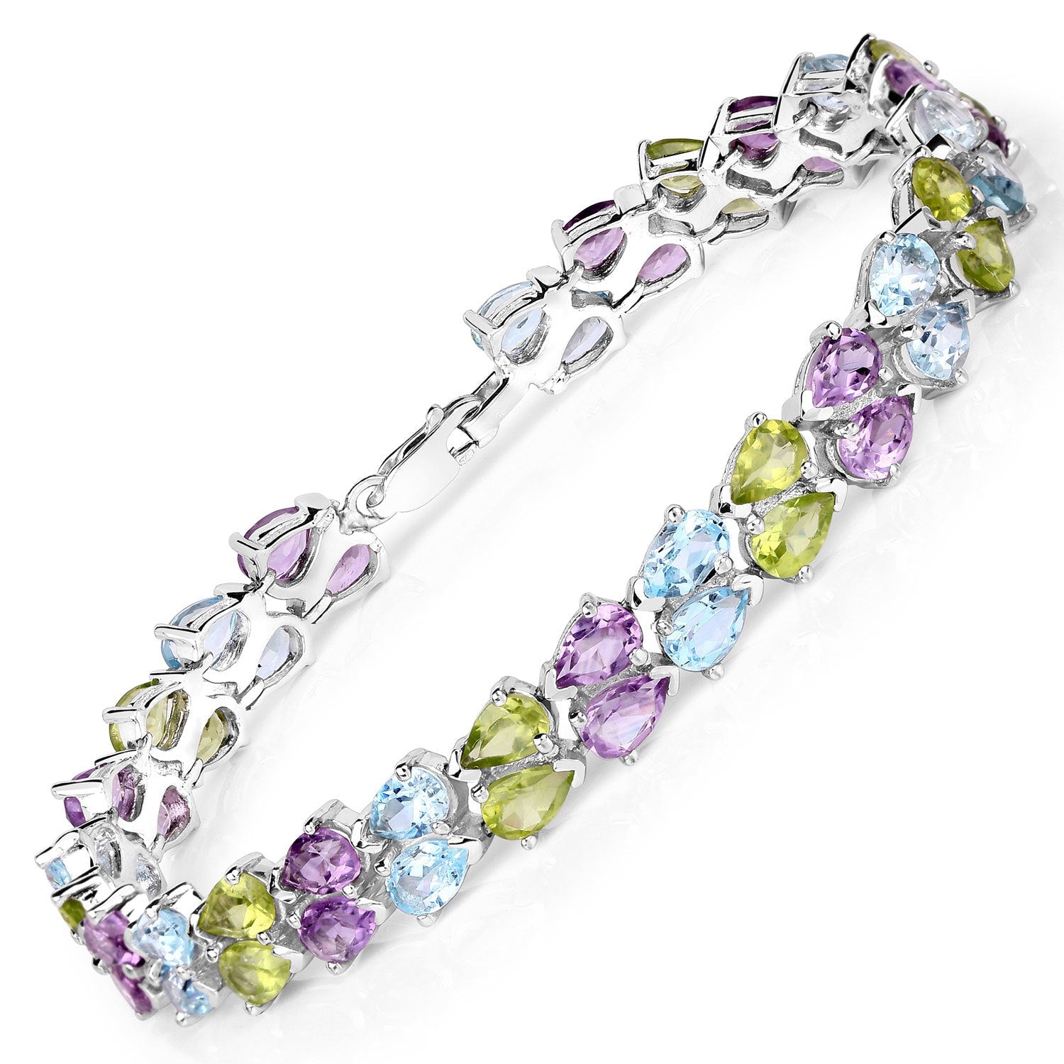 23.46 Carat Genuine Multi Stones .925 Sterling Silver Bracelet on sale at MyriadMart