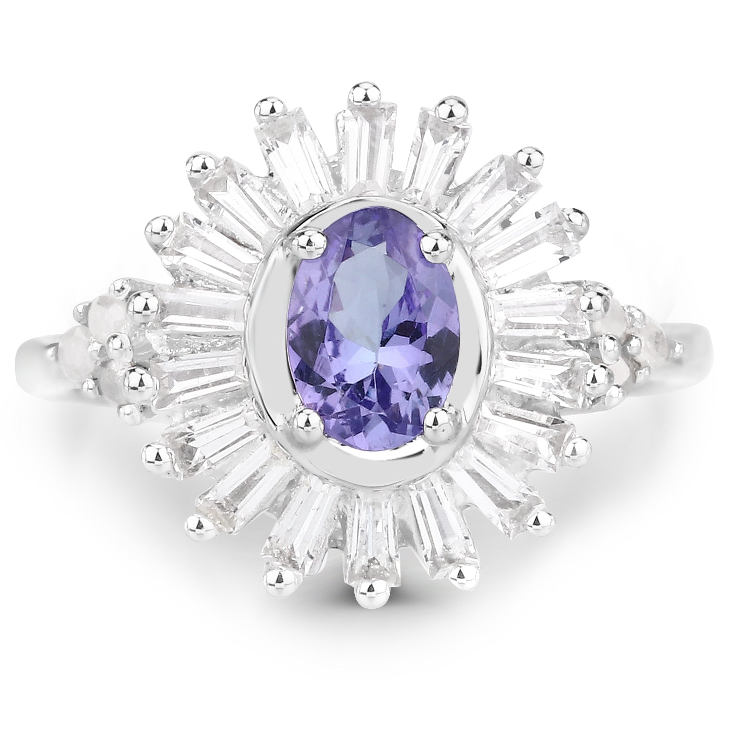 2.01 Carat Genuine Tanzanite and White Topaz .925 Sterling Silver Ring on sale at MyriadMart