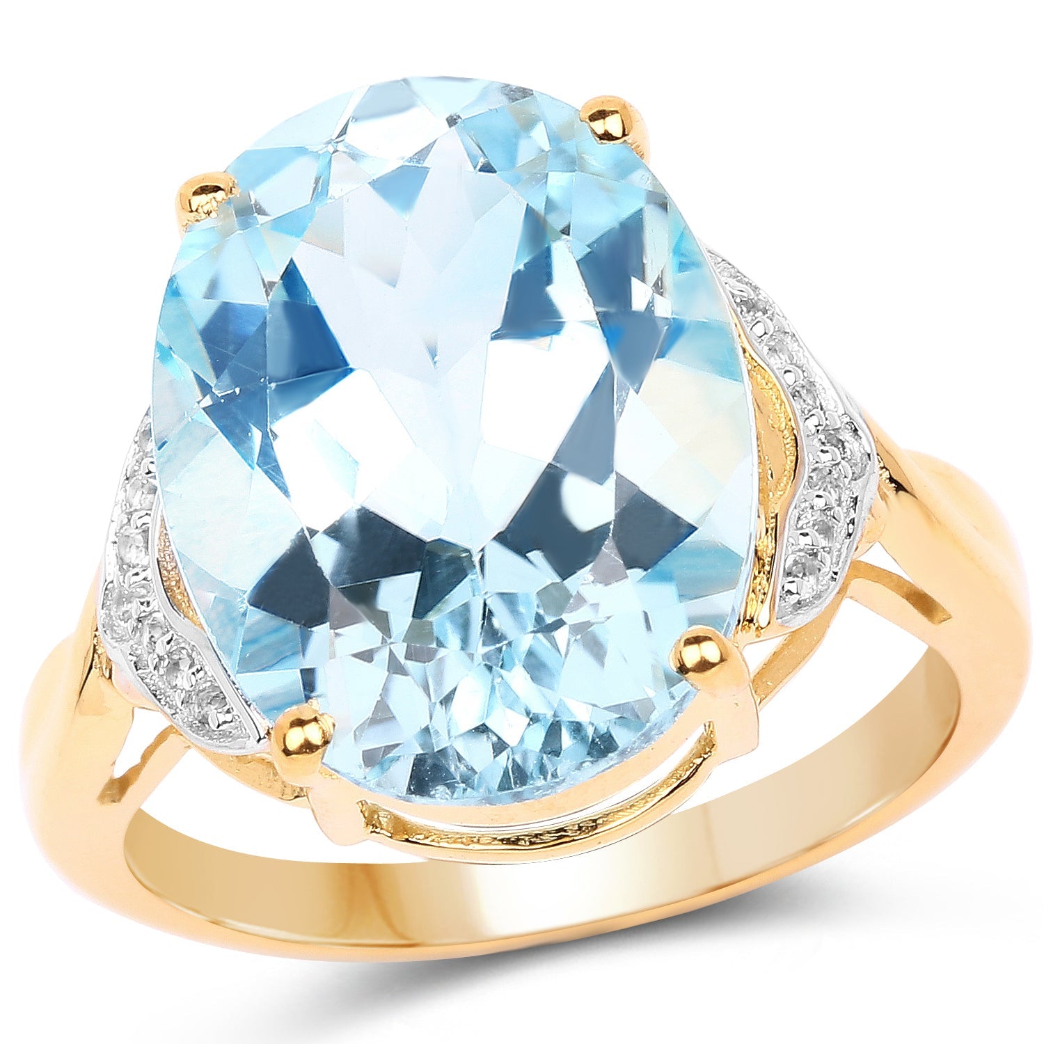 14K Yellow Gold Plated 11.32 Carat Genuine Blue Topaz and White Topaz .925 Sterling Silver Ring on sale at MyriadMart