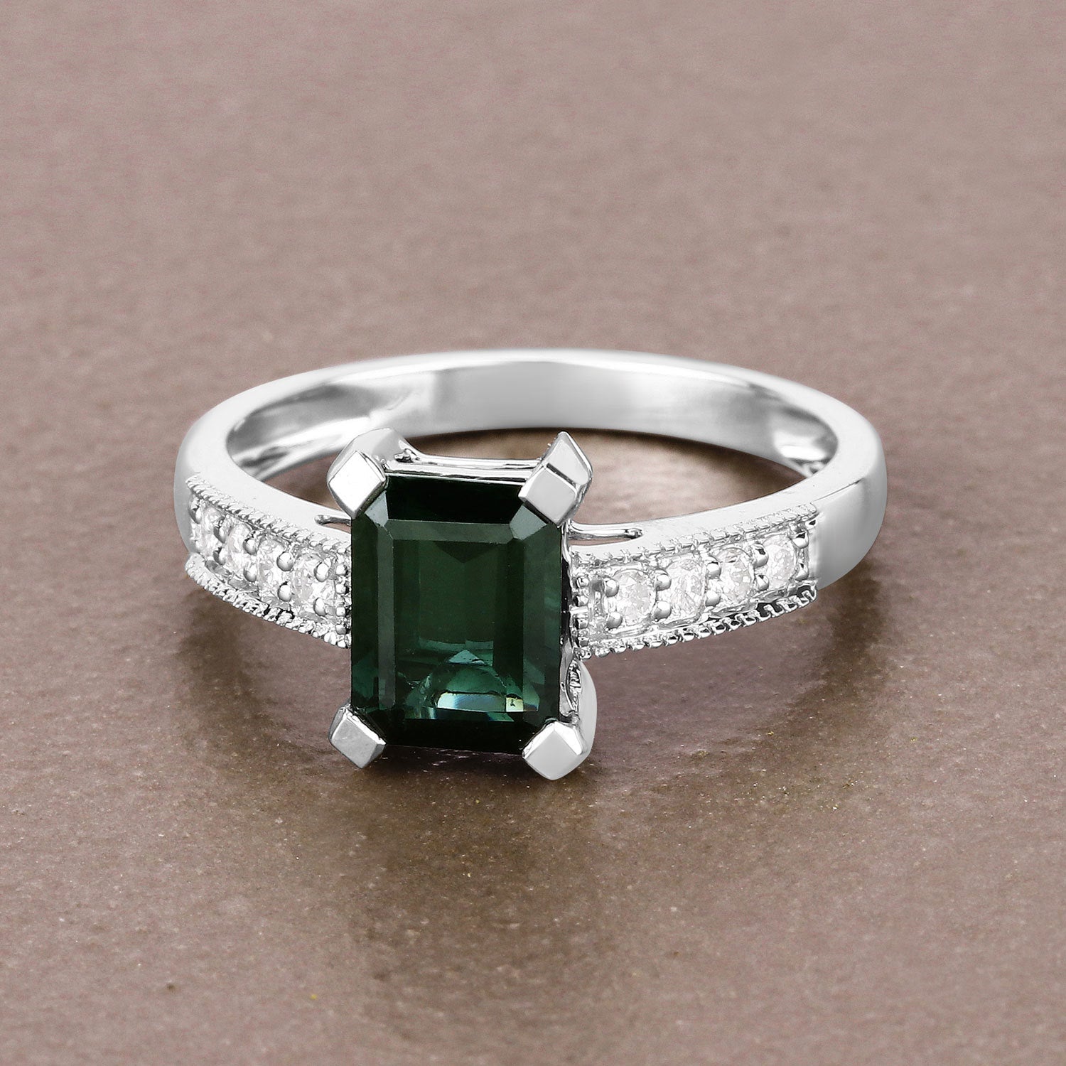 1.91 Carat Genuine Green Tourmaline and White Diamond 14K White Gold Ring on sale at MyriadMart