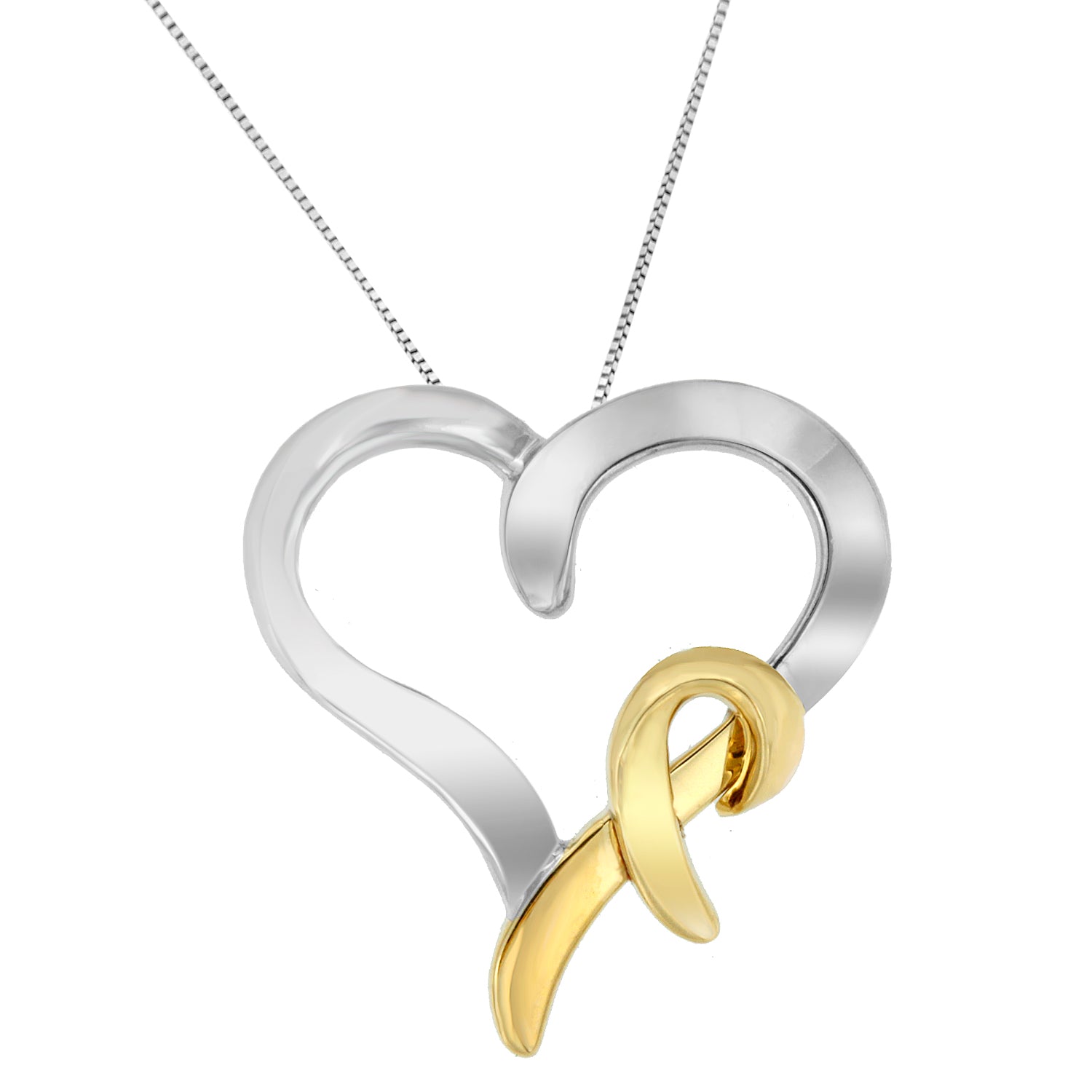 .925 Sterling Silver and 14K Yellow Gold Two-Tone Heart Shaped Pendant Necklace on sale at MyriadMart